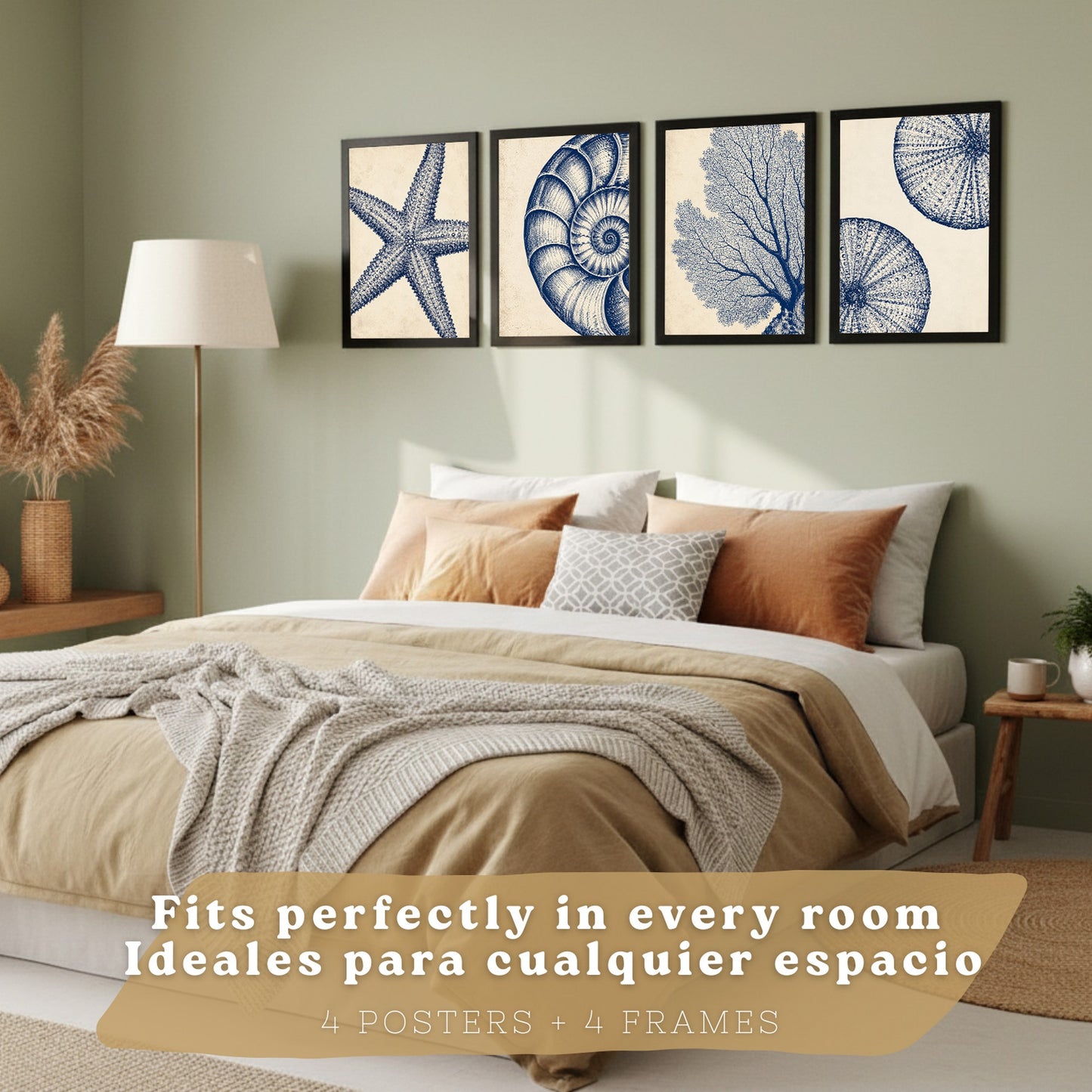 Posters de Azul Costero con Coral, Nautilus y Estrella de Mar