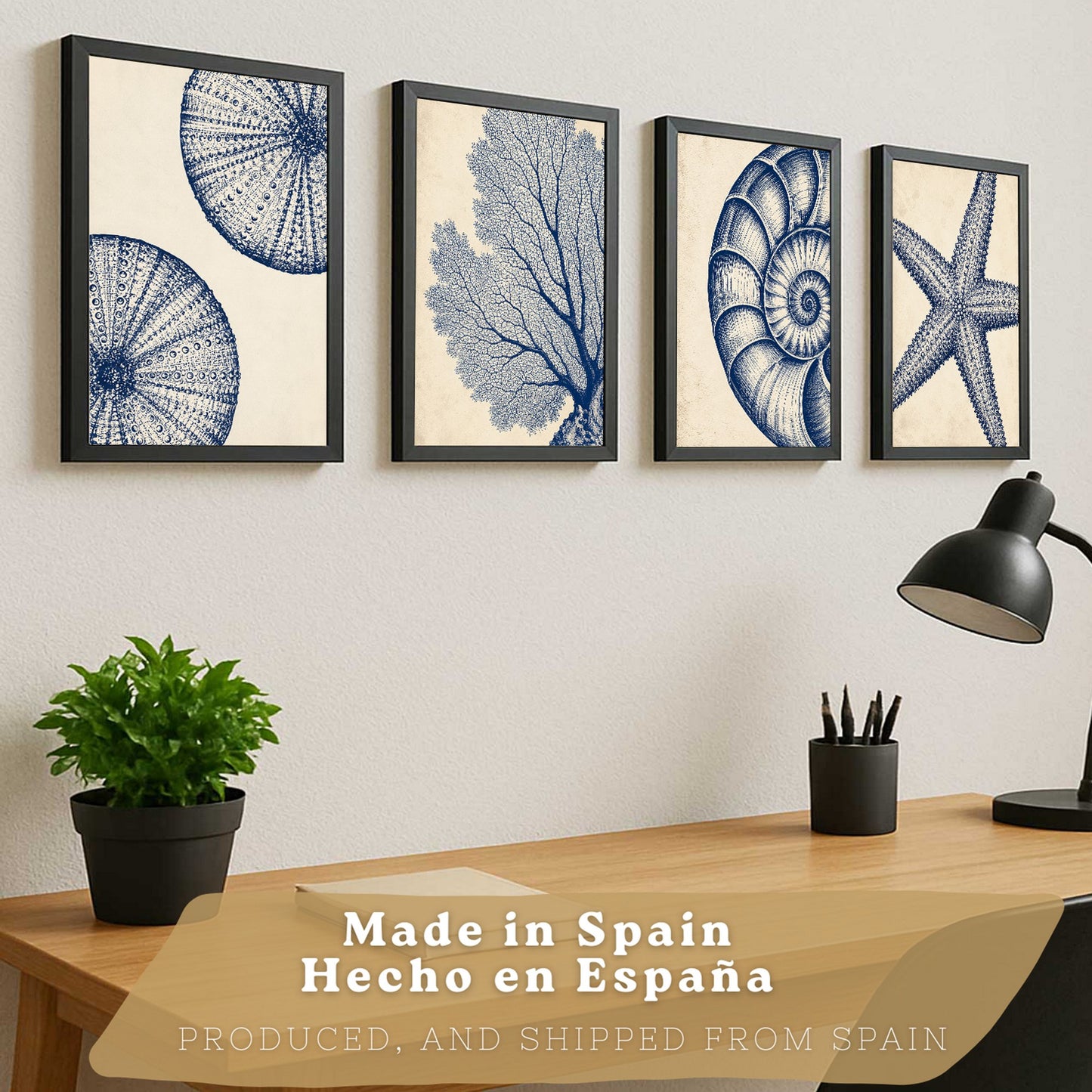 Posters de Azul Costero con Coral, Nautilus y Estrella de Mar