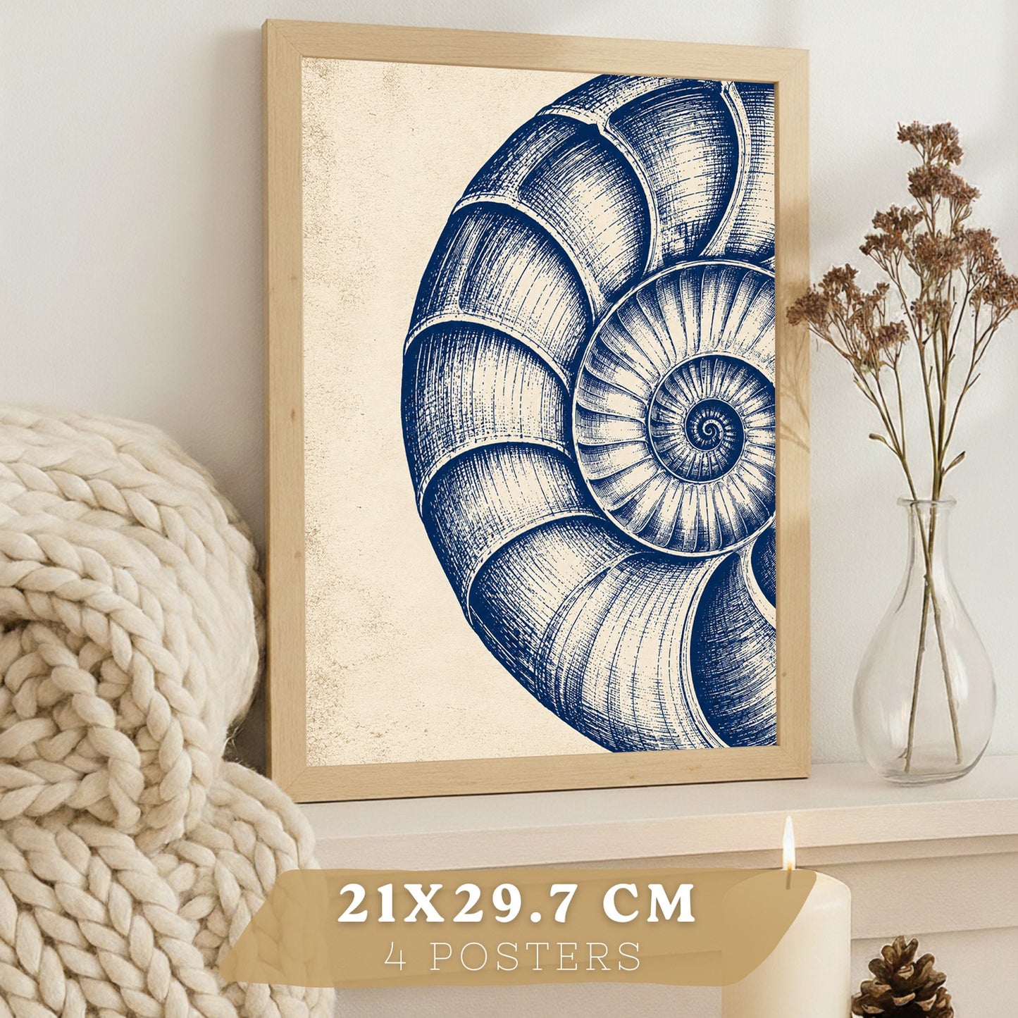 Posters de Azul Costero con Coral, Nautilus y Estrella de Mar