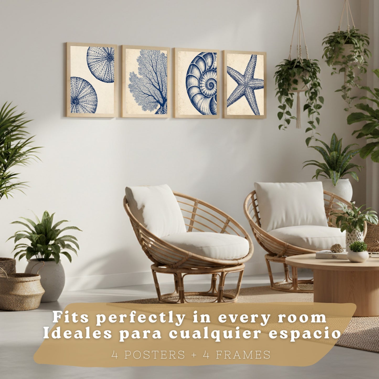 Posters de Azul Costero con Coral, Nautilus y Estrella de Mar