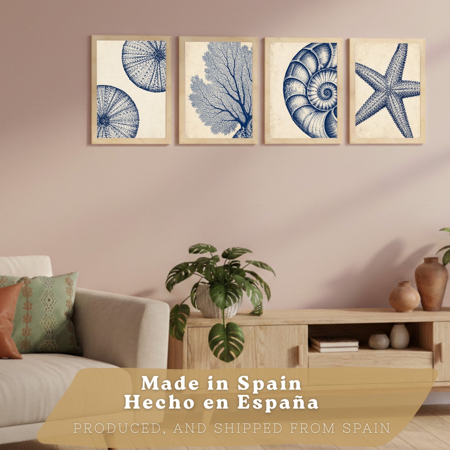 Posters de Azul Costero con Coral, Nautilus y Estrella de Mar