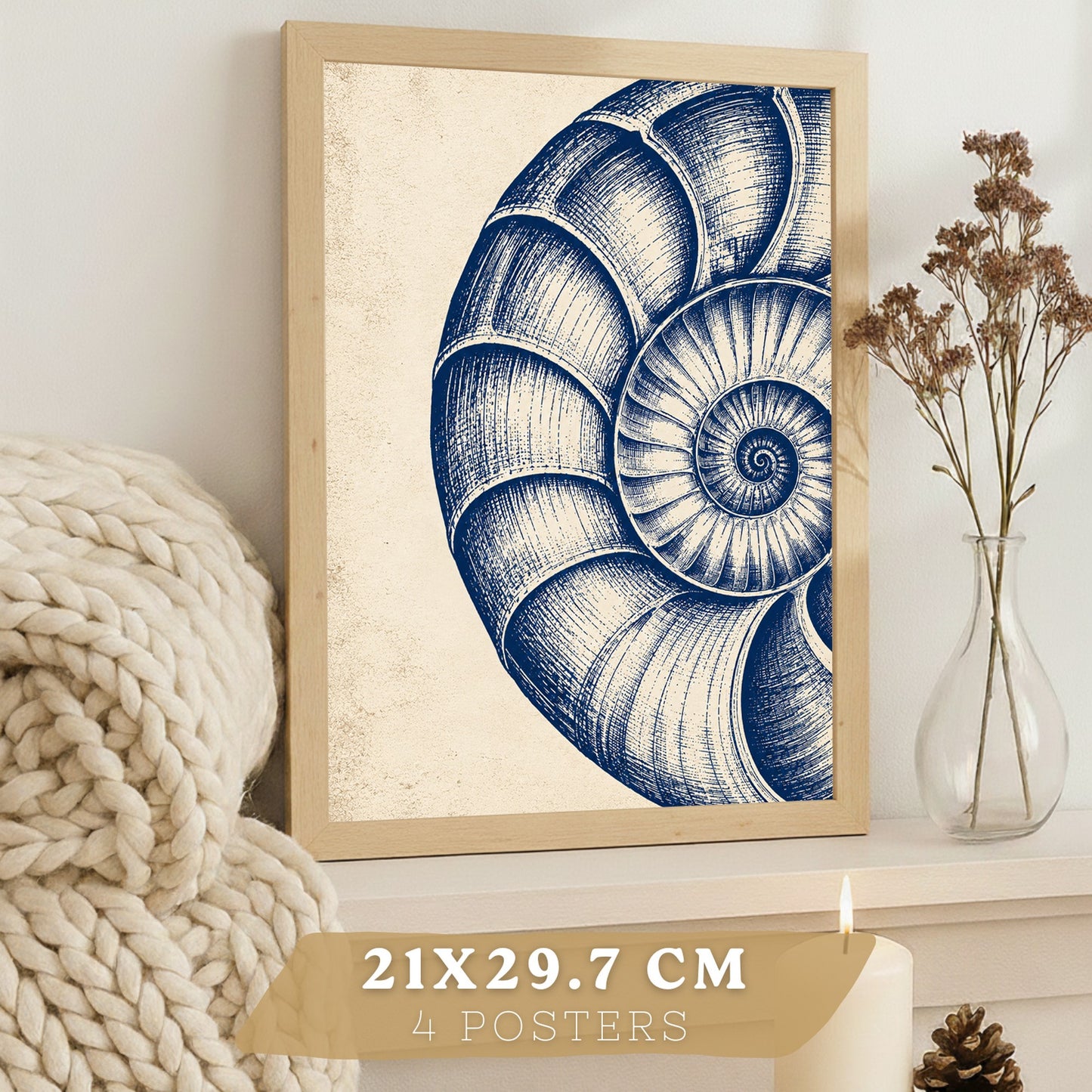 Posters de Azul Costero con Coral, Nautilus y Estrella de Mar