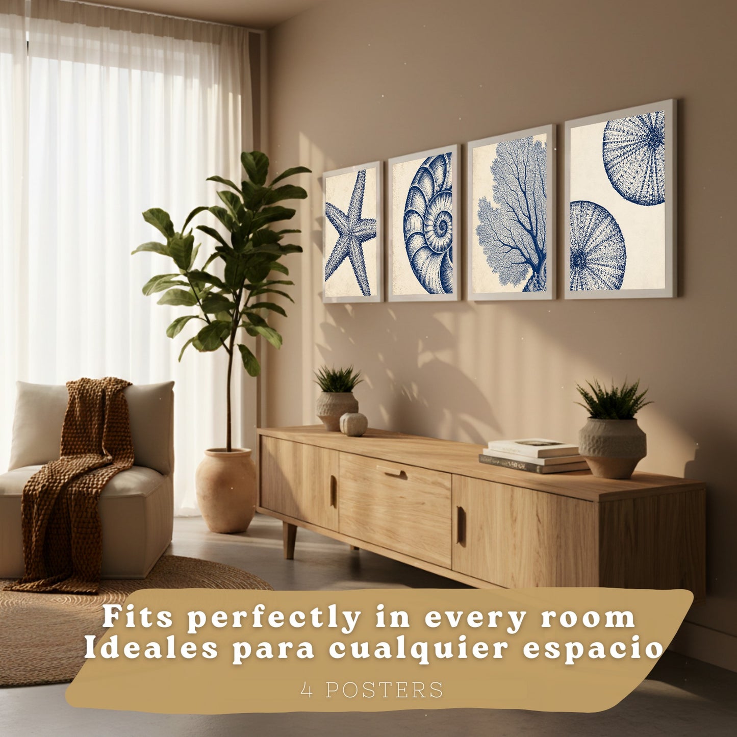 Posters de Azul Costero con Coral, Nautilus y Estrella de Mar