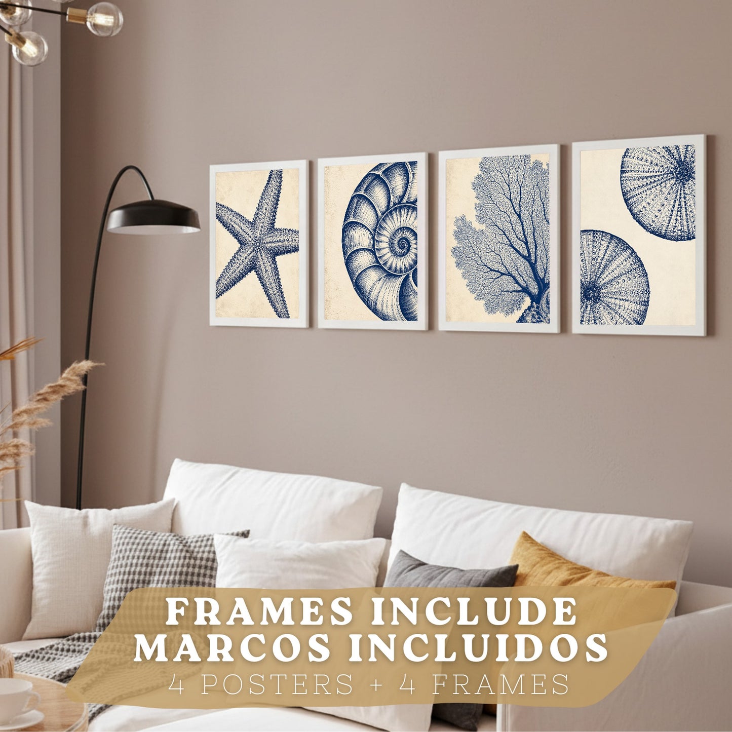Posters de Azul Costero con Coral, Nautilus y Estrella de Mar