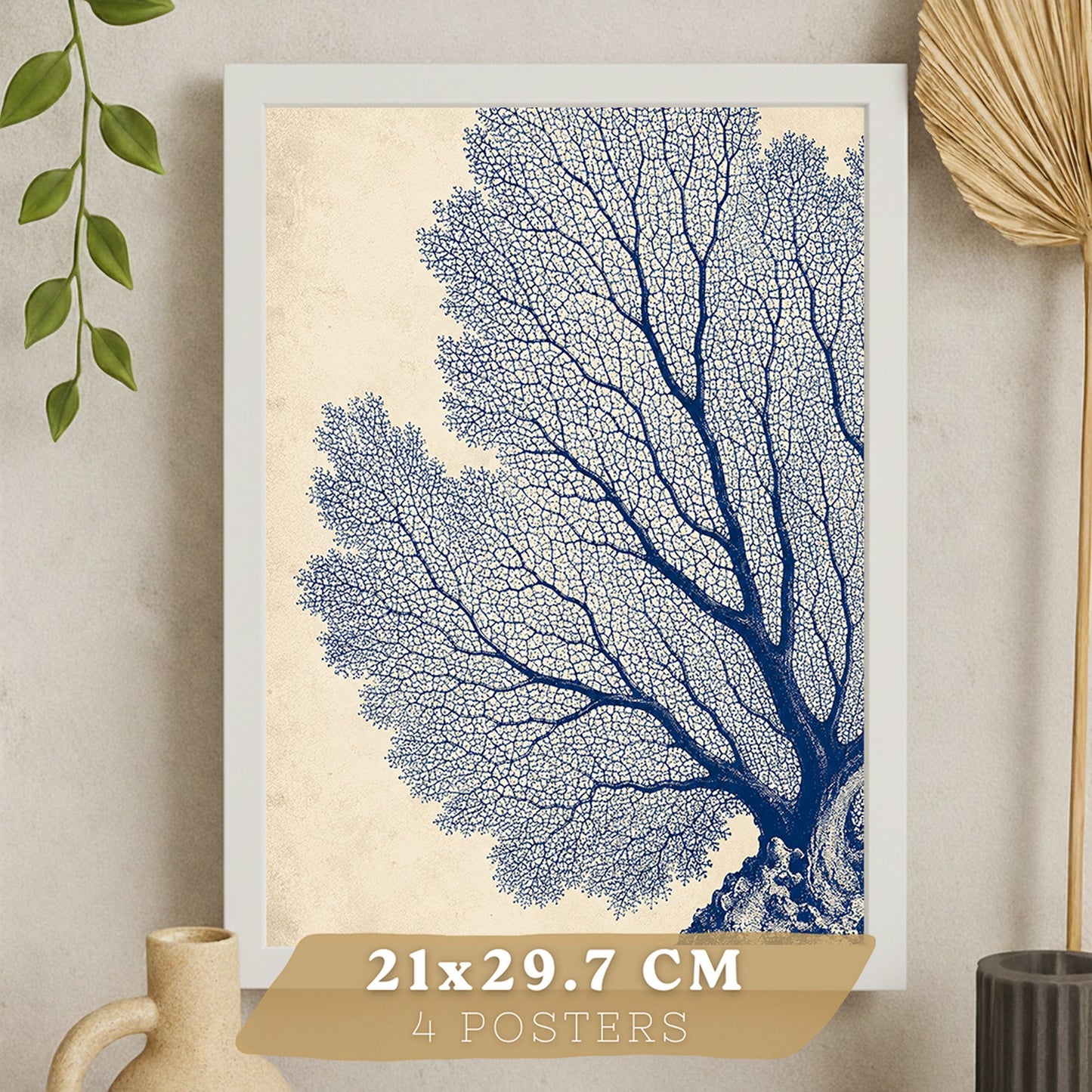 Posters de Azul Costero con Coral, Nautilus y Estrella de Mar