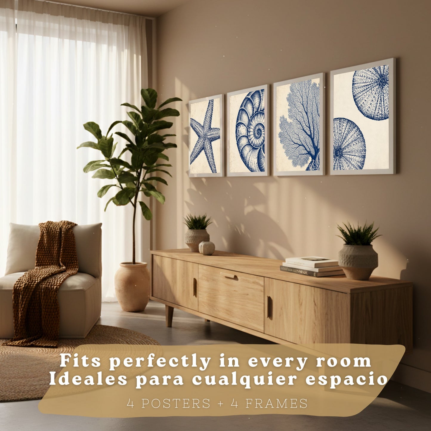Posters de Azul Costero con Coral, Nautilus y Estrella de Mar