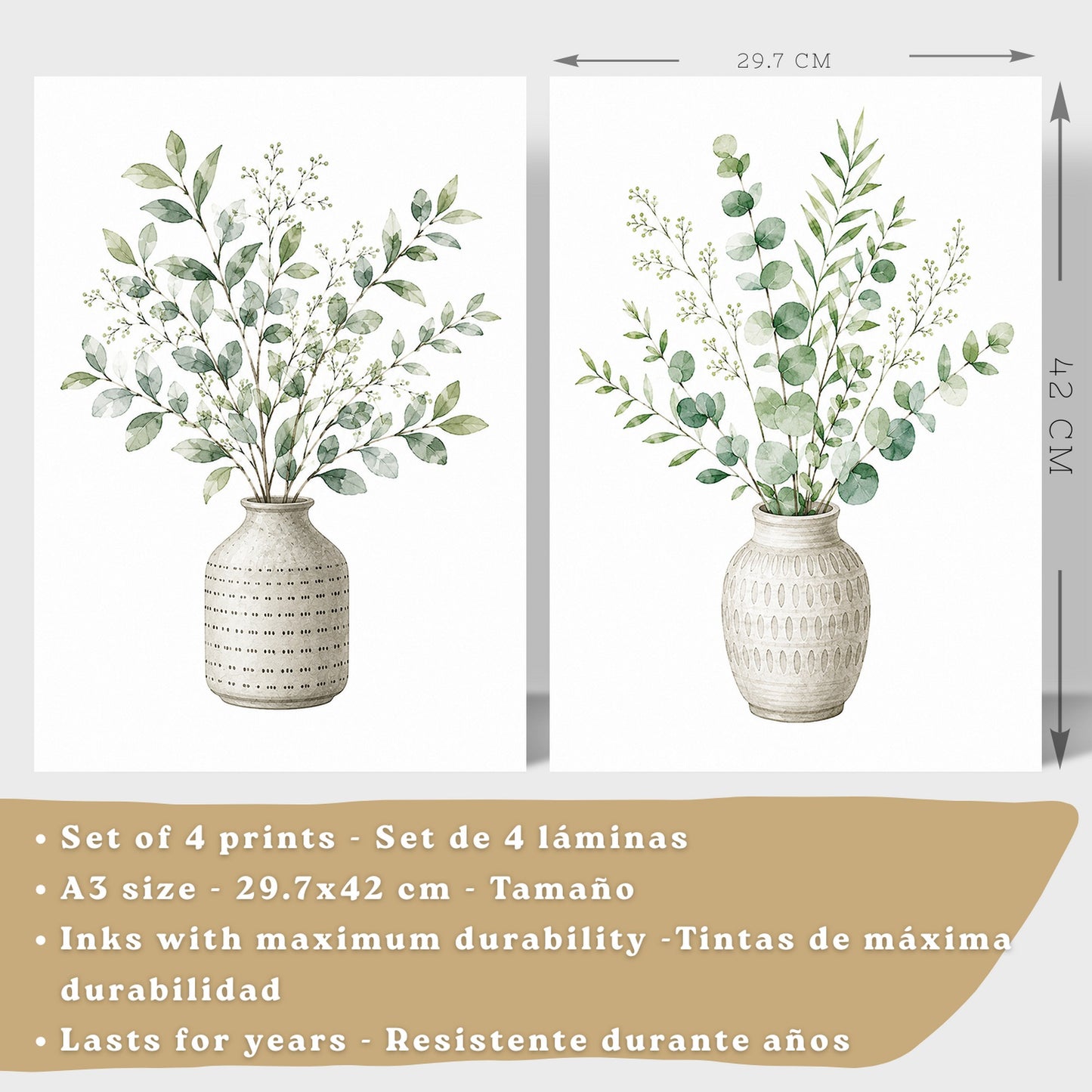 Posters Botánicos con Eucalipto y Vegetación Acuarela