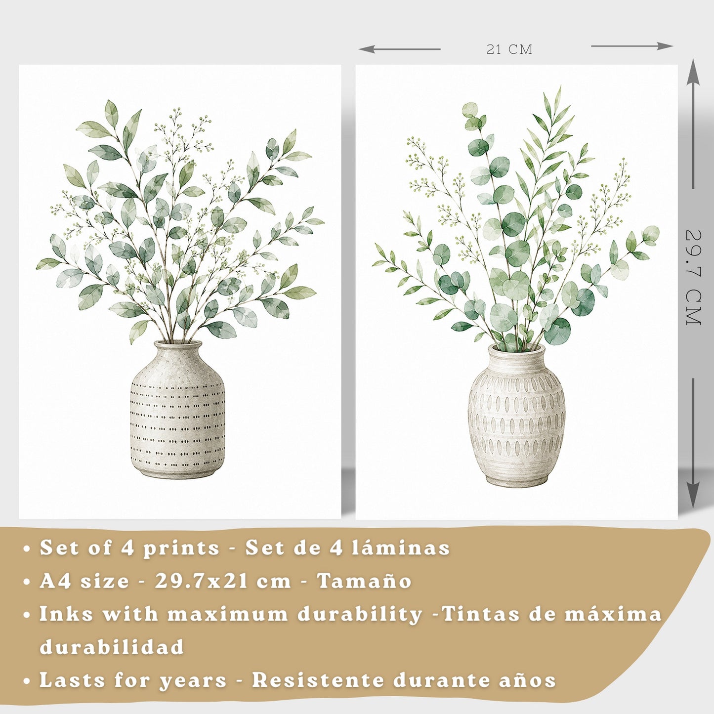 Posters Botánicos con Eucalipto y Vegetación Acuarela