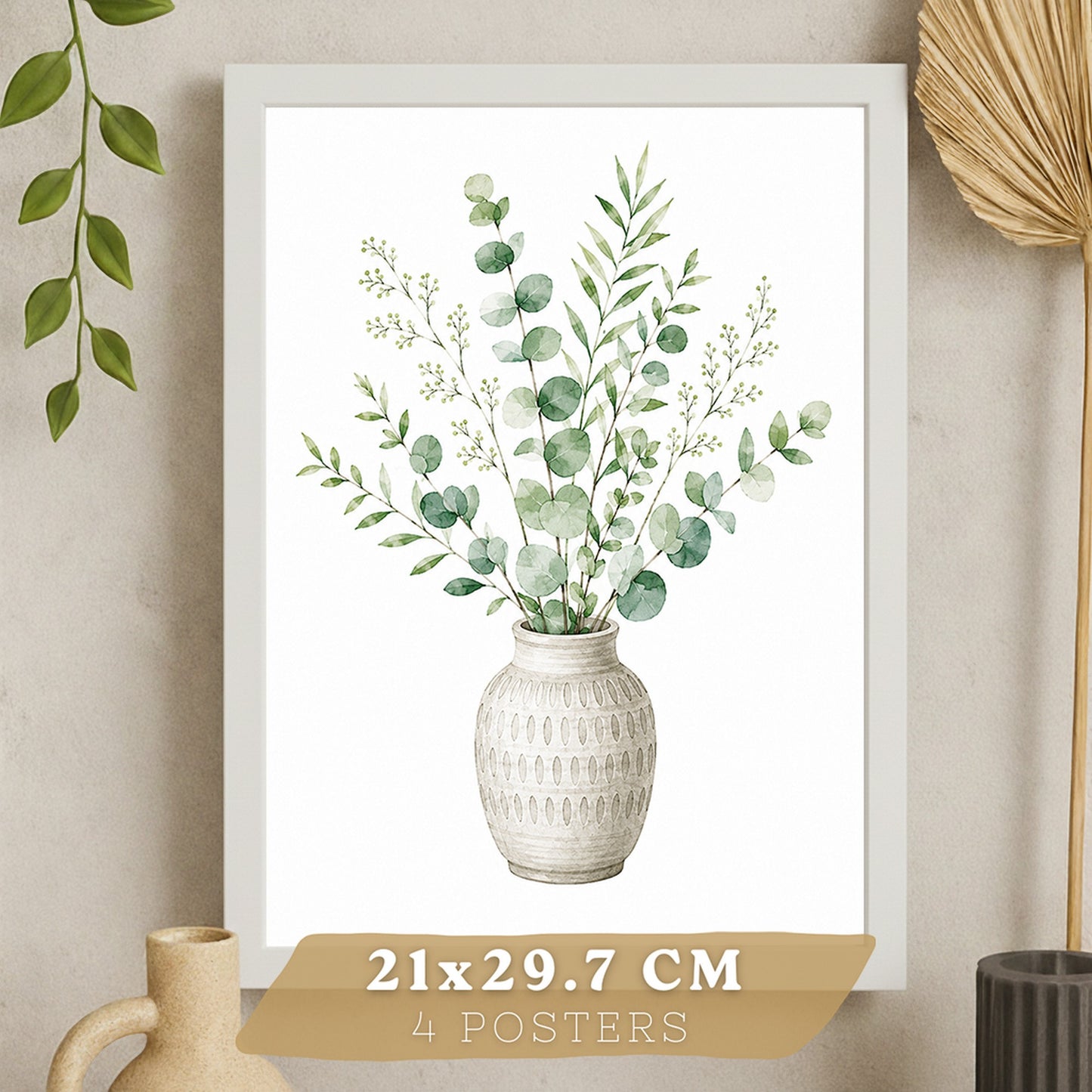 Posters Botánicos con Eucalipto y Vegetación Acuarela