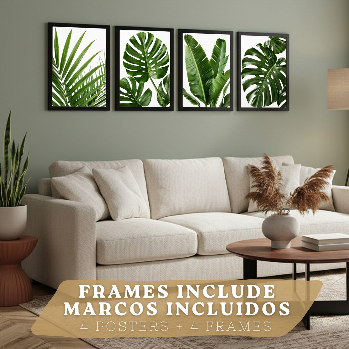 Posters de Hojas Tropicales con Arte Botánico de Monstera y Palma