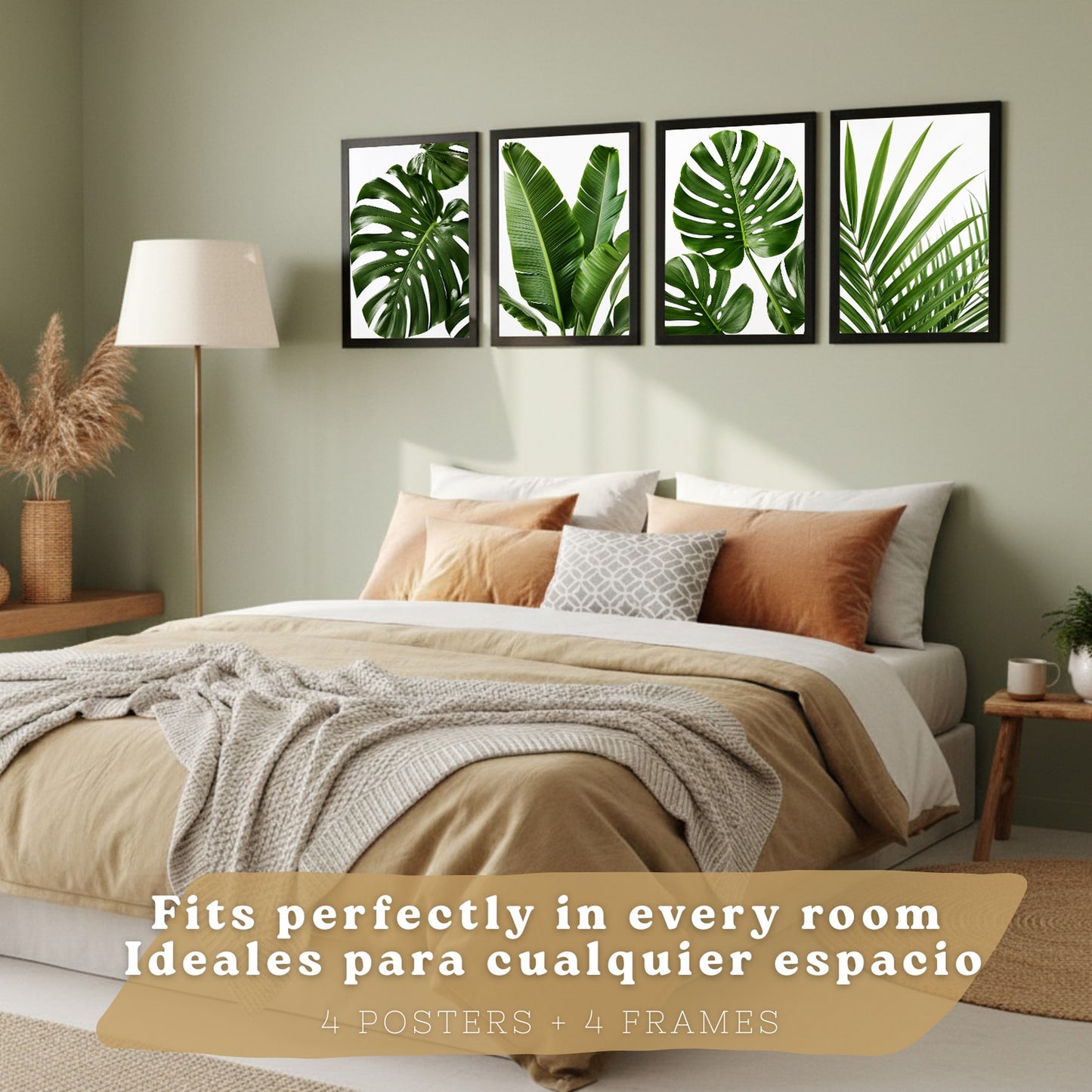 Posters de Hojas Tropicales con Arte Botánico de Monstera y Palma