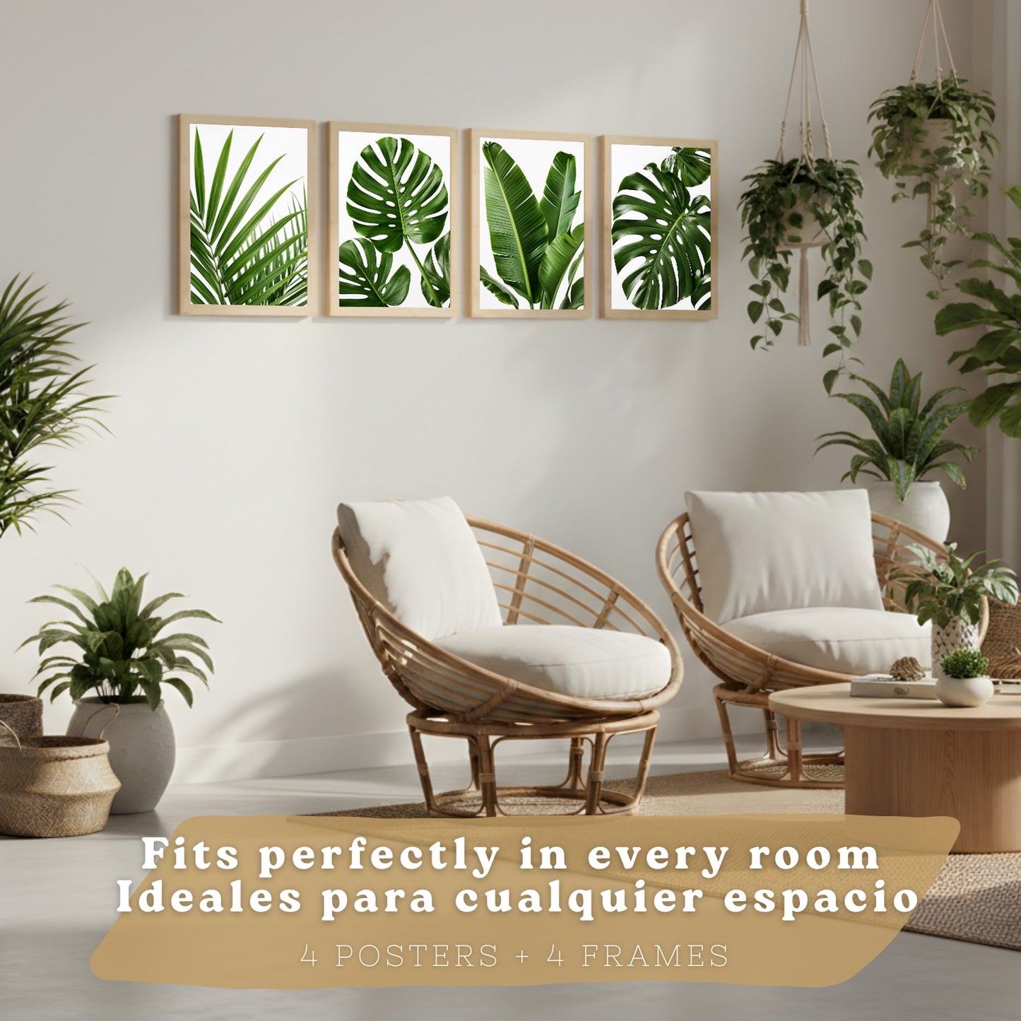 Posters de Hojas Tropicales con Arte Botánico de Monstera y Palma