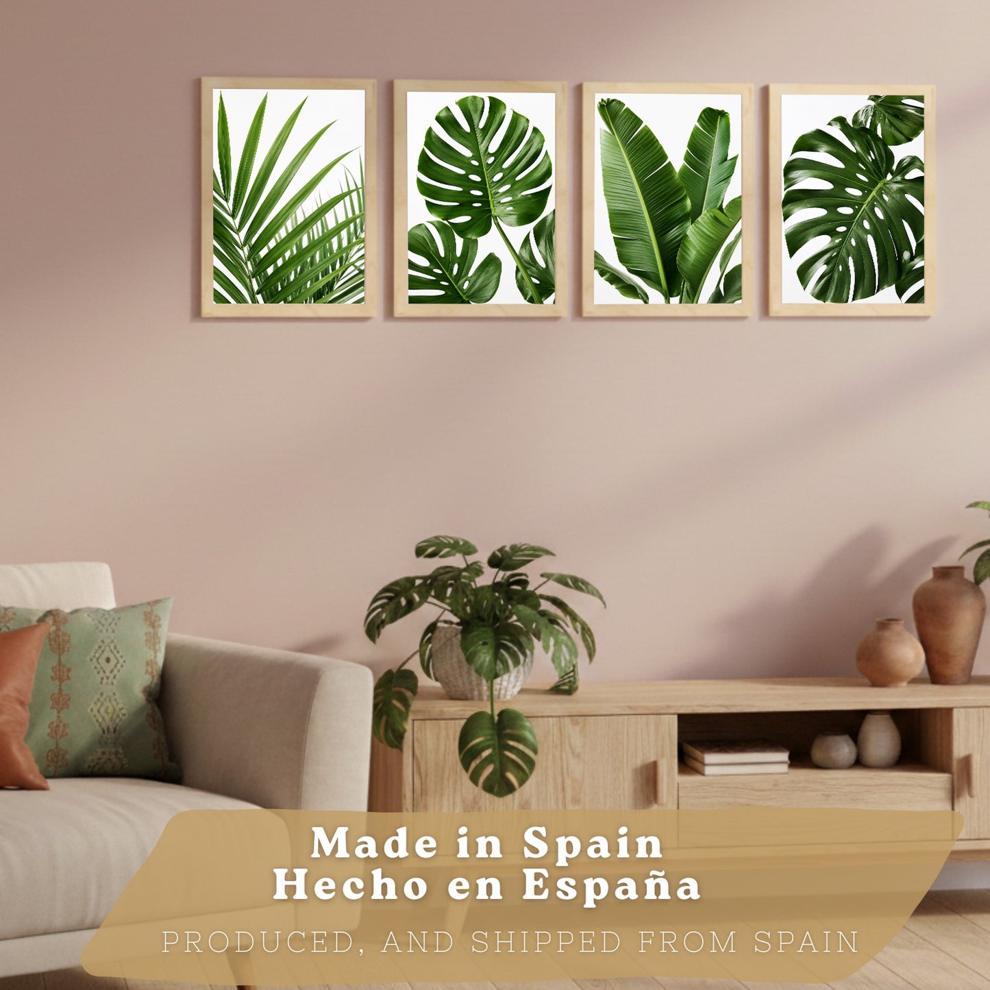 Posters de Hojas Tropicales con Arte Botánico de Monstera y Palma