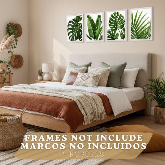 Posters de Hojas Tropicales con Arte Botánico de Monstera y Palma