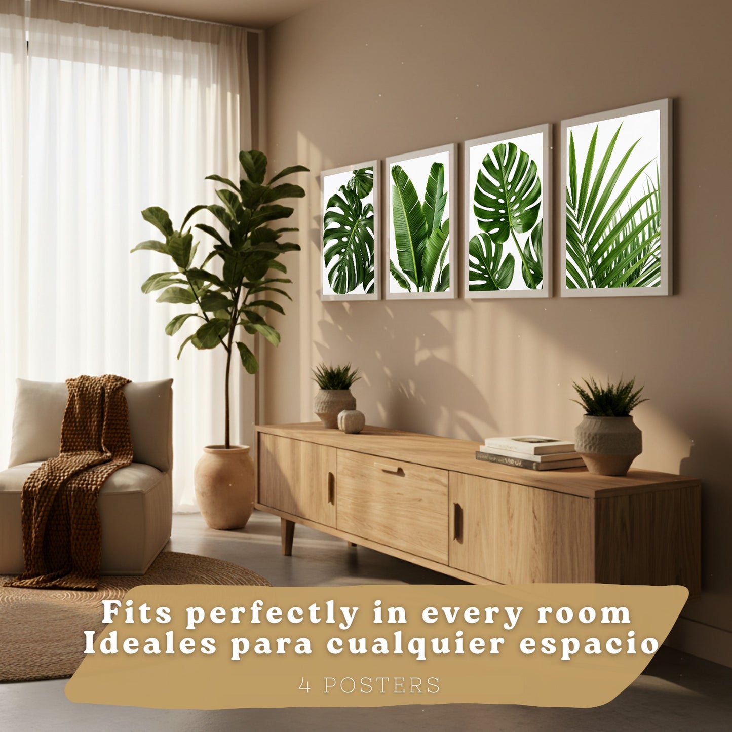 Posters de Hojas Tropicales con Arte Botánico de Monstera y Palma