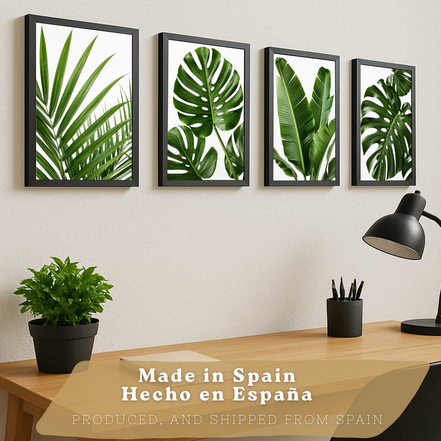 Posters de Hojas Tropicales con Arte Botánico de Monstera y Palma