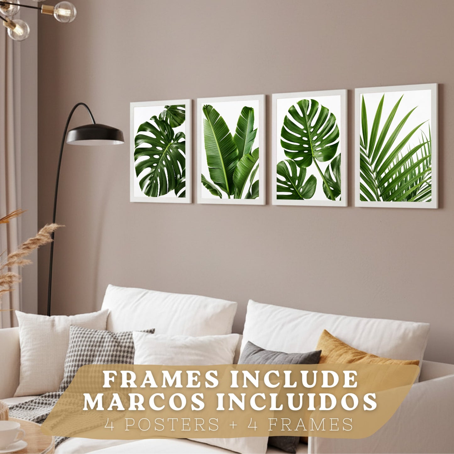 Posters de Hojas Tropicales con Arte Botánico de Monstera y Palma