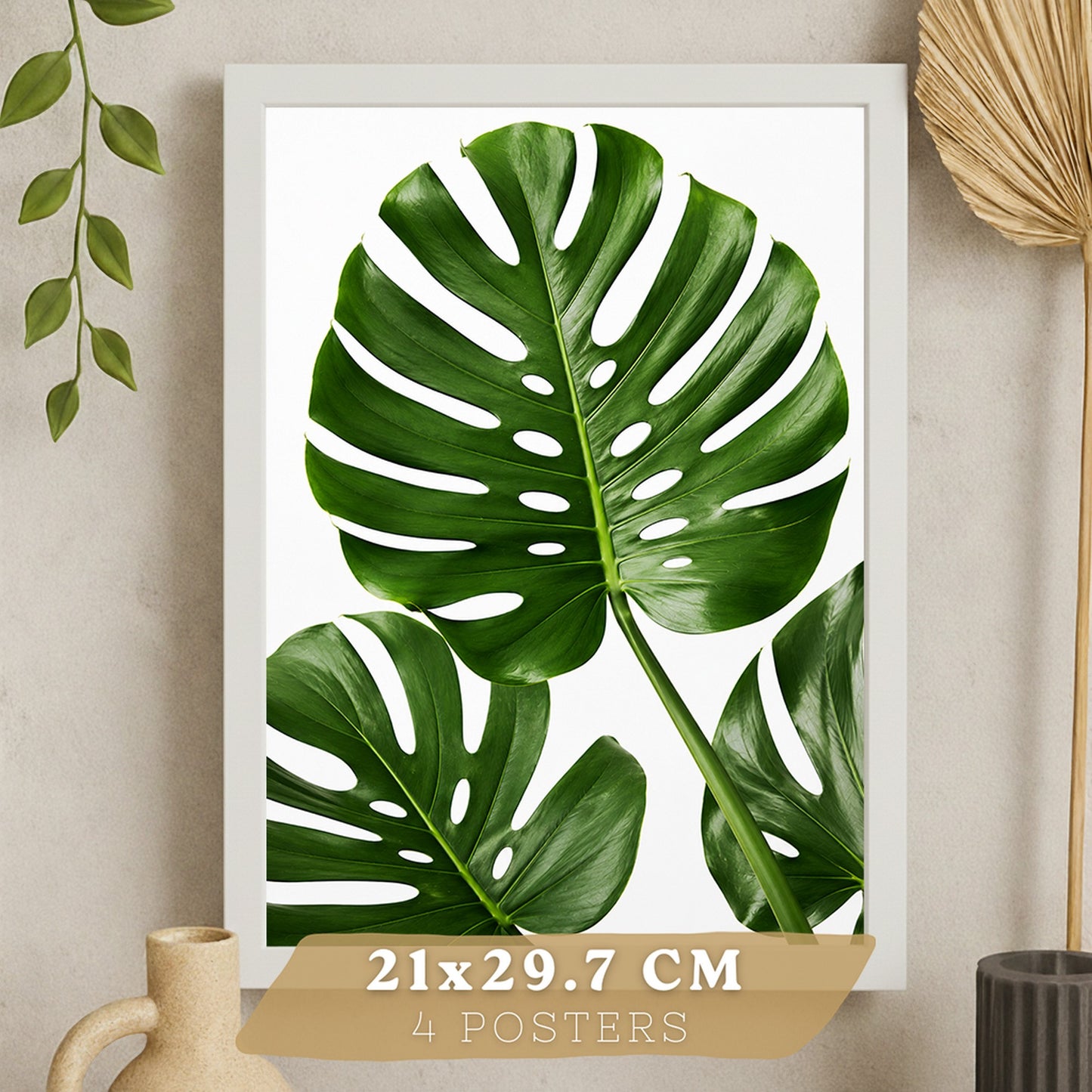 Posters de Hojas Tropicales con Arte Botánico de Monstera y Palma