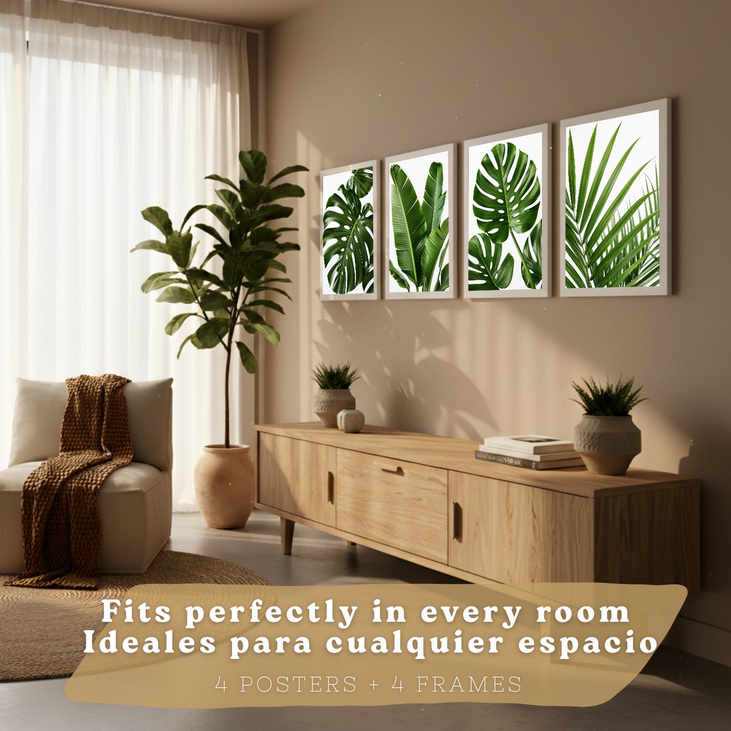 Posters de Hojas Tropicales con Arte Botánico de Monstera y Palma