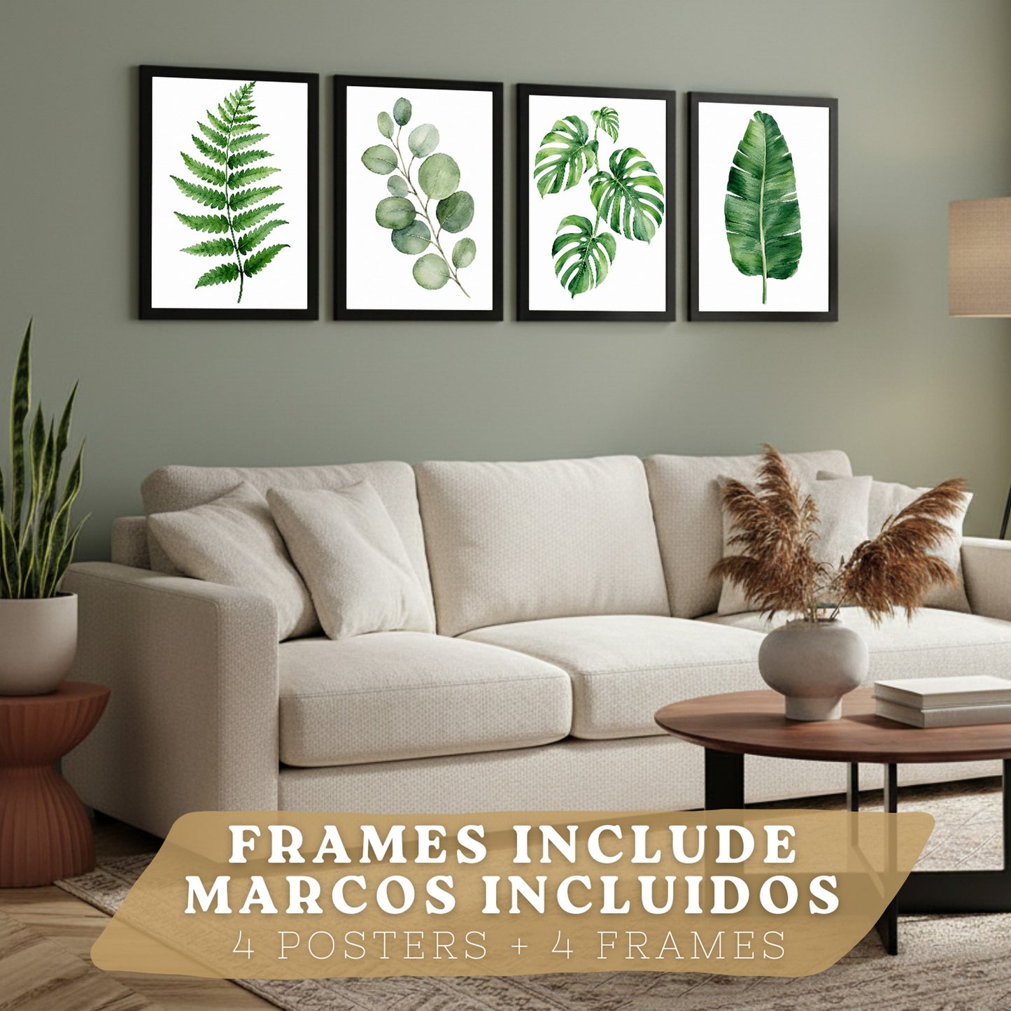 Posters Botánicos Tropicales con Helecho, Monstera y Eucalipto