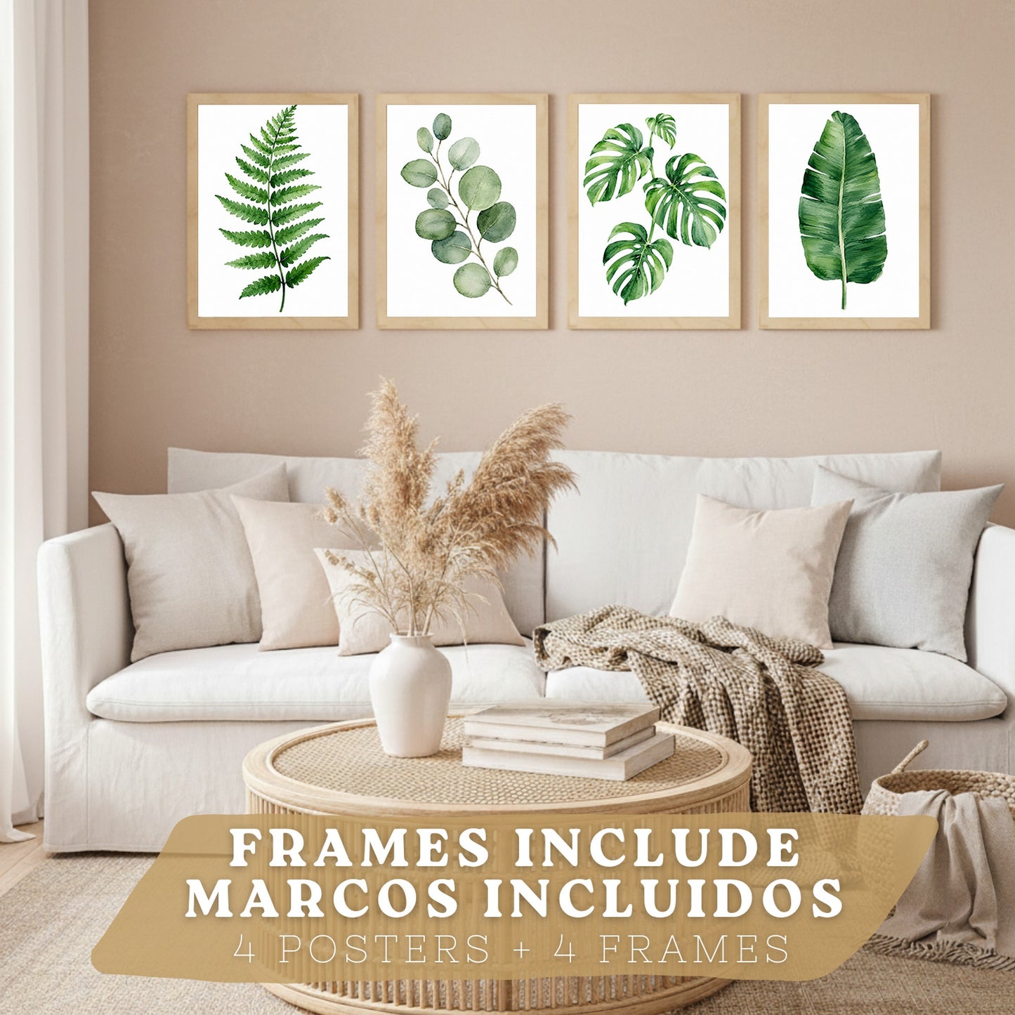 Posters Botánicos Tropicales con Helecho, Monstera y Eucalipto