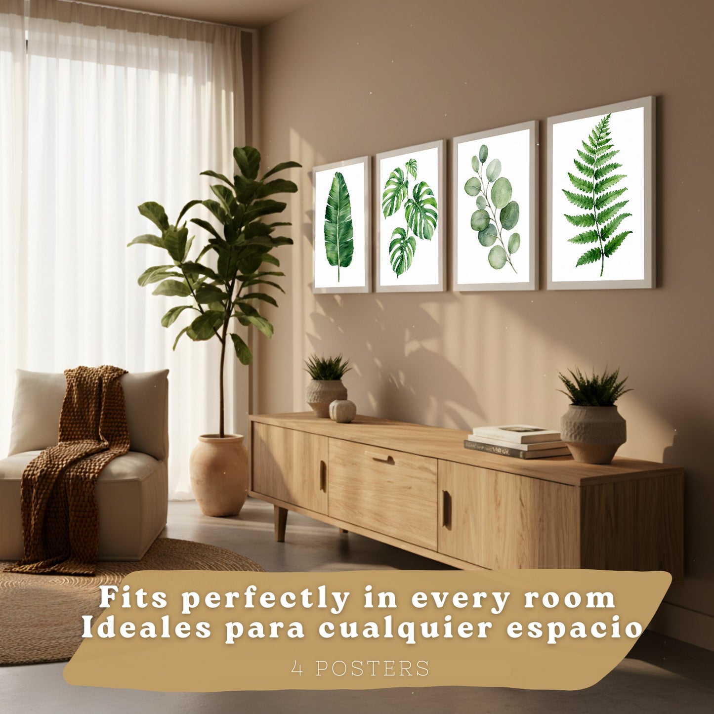 Posters Botánicos Tropicales con Helecho, Monstera y Eucalipto