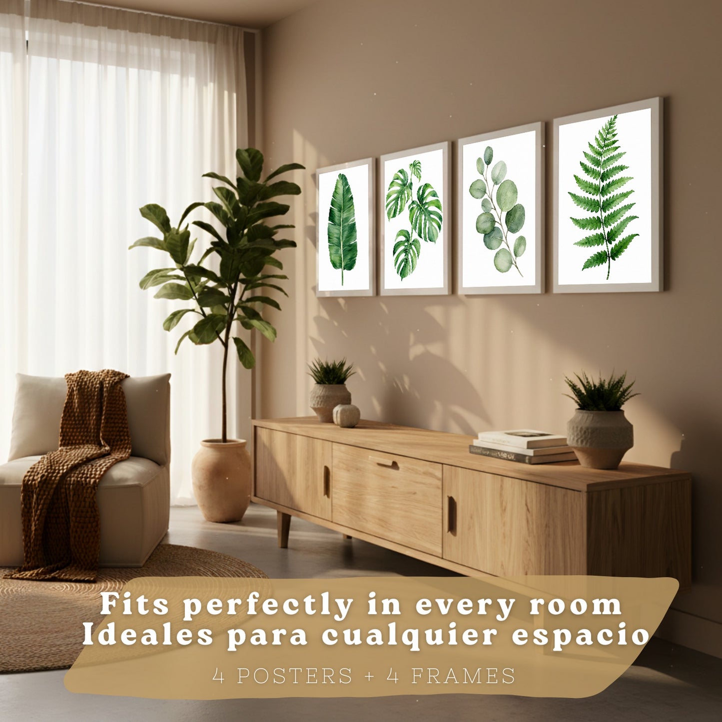 Posters Botánicos Tropicales con Helecho, Monstera y Eucalipto