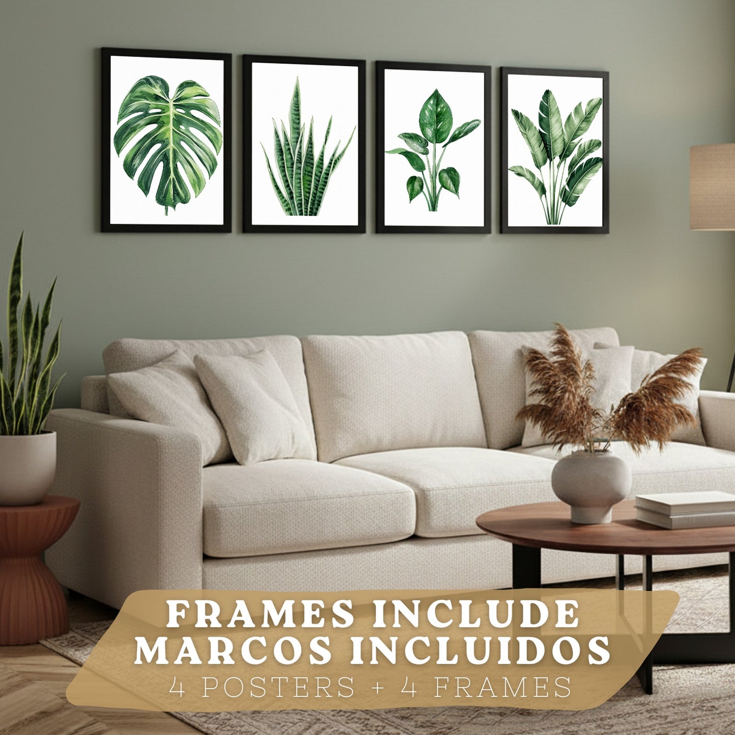 Posters Tropicales con Monstera, Sansevieria y Hojas de Plátano