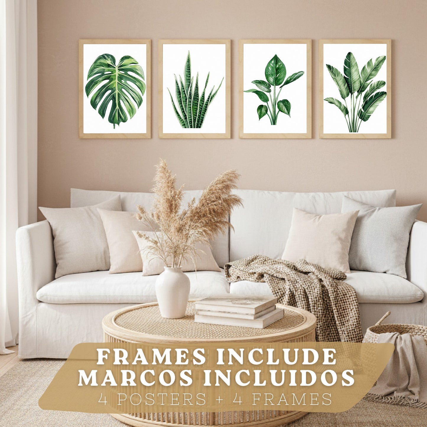 Posters Tropicales con Monstera, Sansevieria y Hojas de Plátano