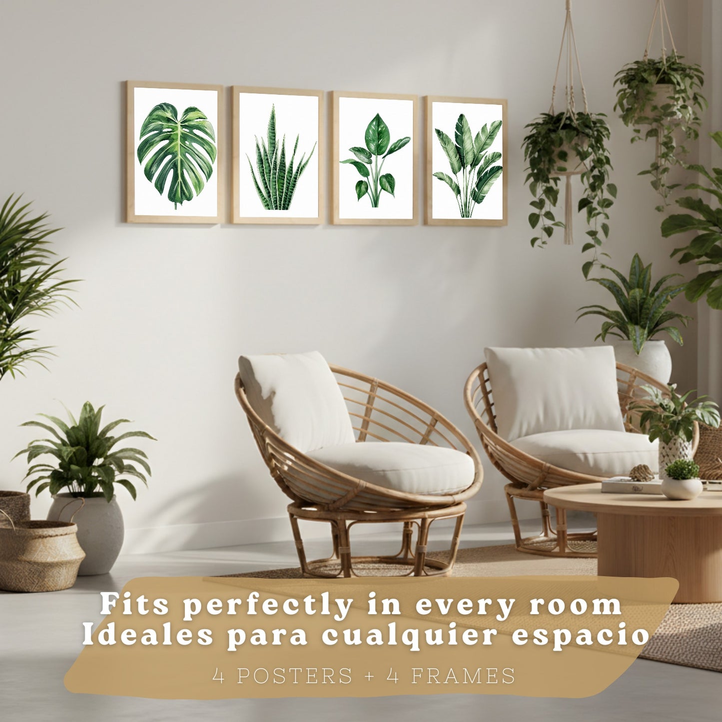 Posters Tropicales con Monstera, Sansevieria y Hojas de Plátano