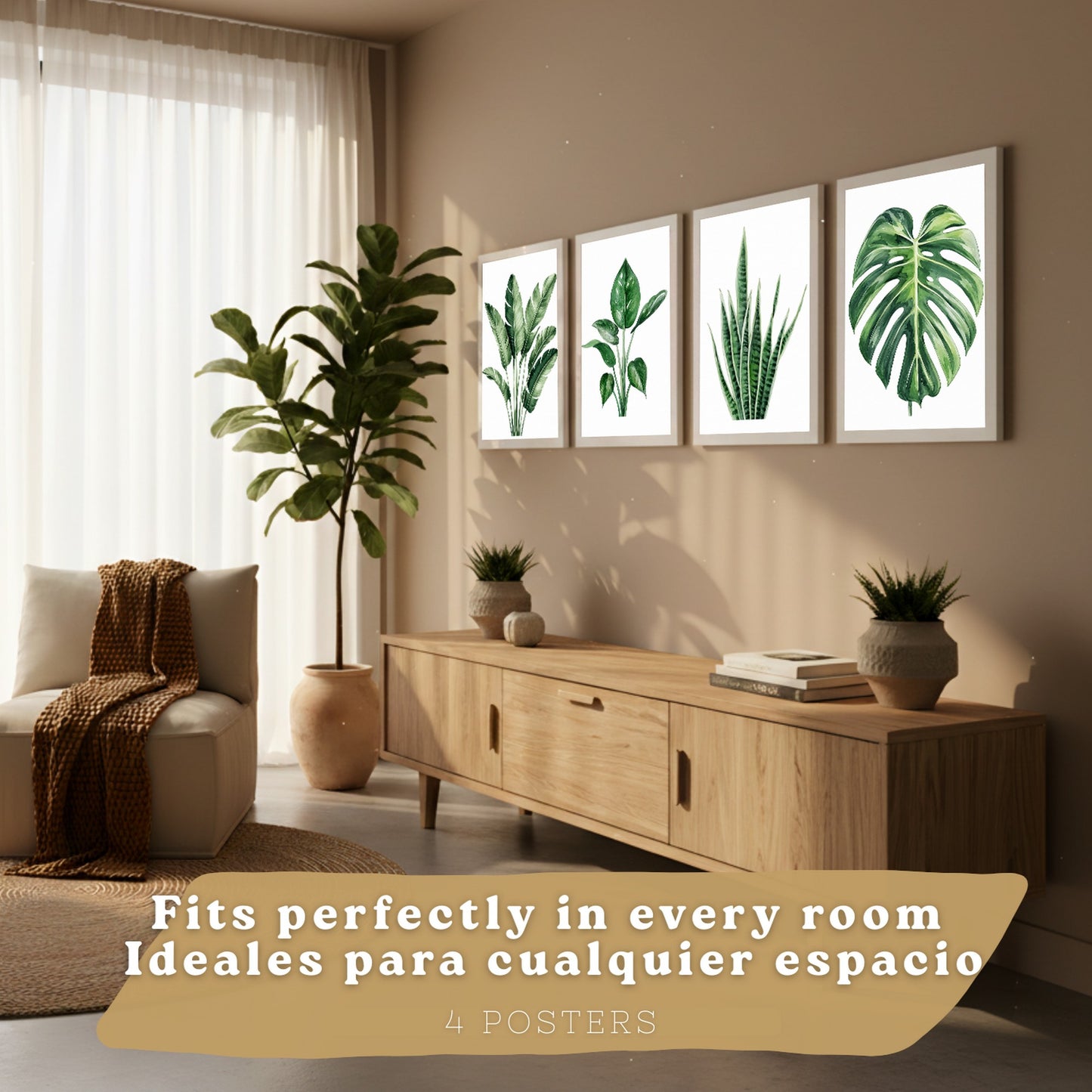 Posters Tropicales con Monstera, Sansevieria y Hojas de Plátano
