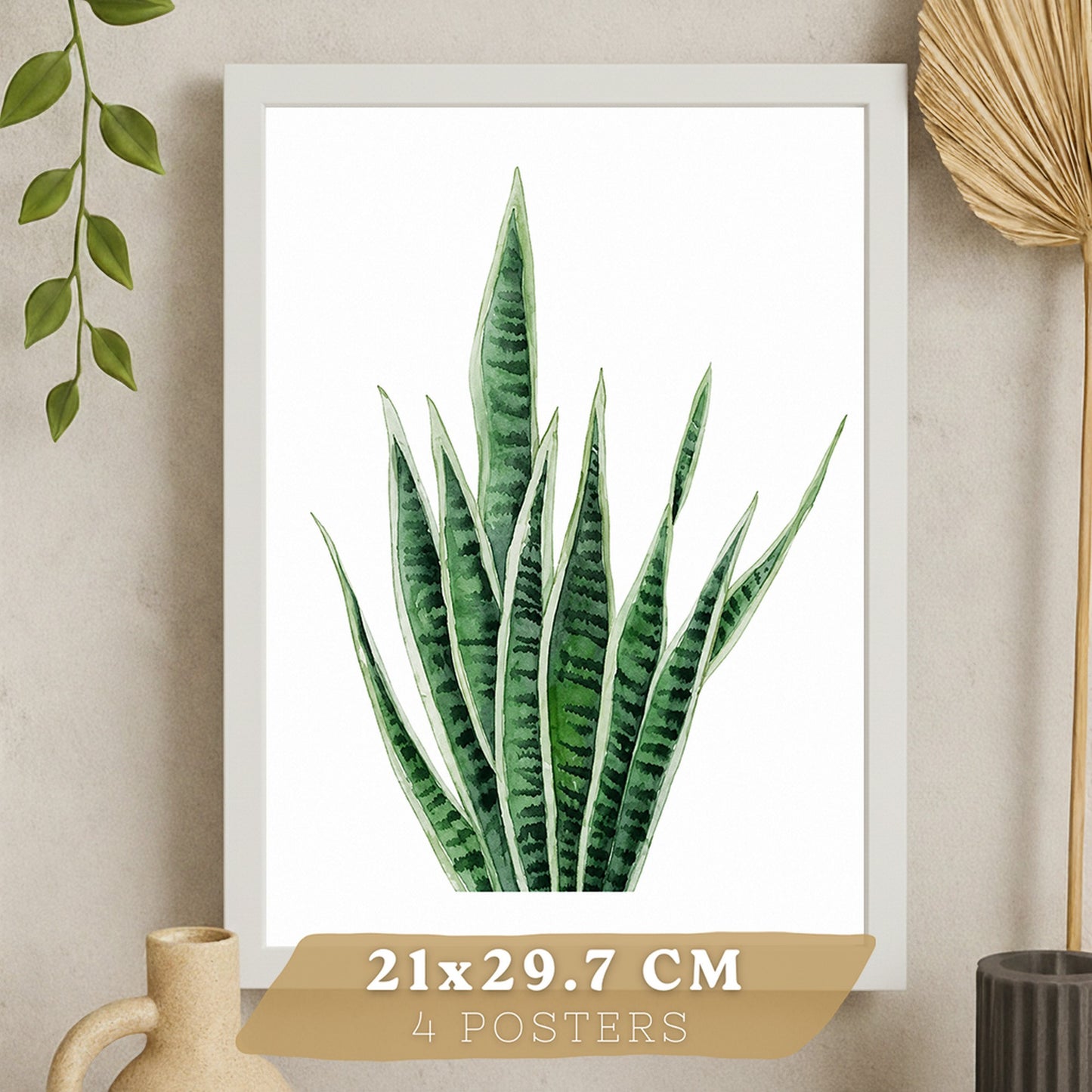 Posters Tropicales con Monstera, Sansevieria y Hojas de Plátano