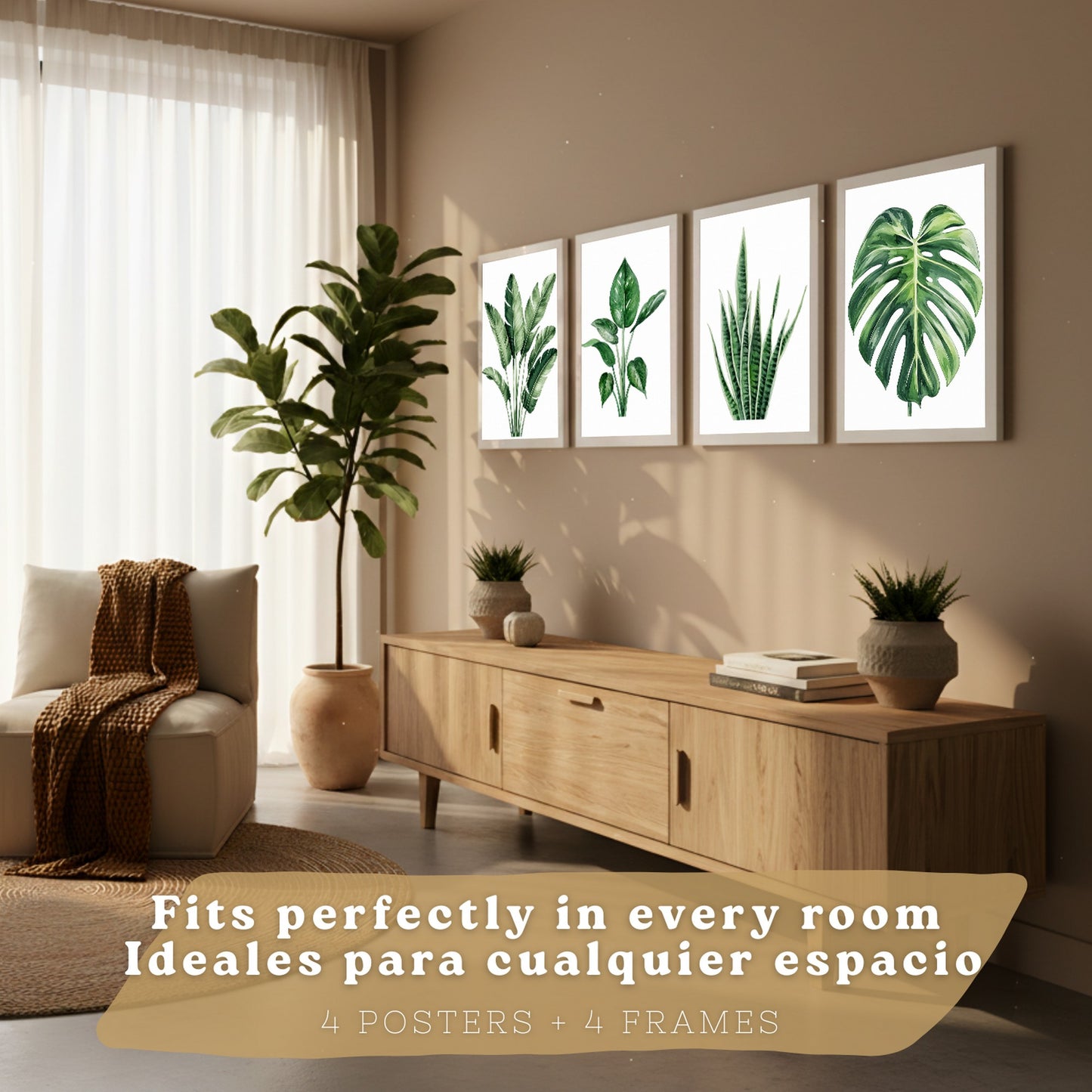 Posters Tropicales con Monstera, Sansevieria y Hojas de Plátano