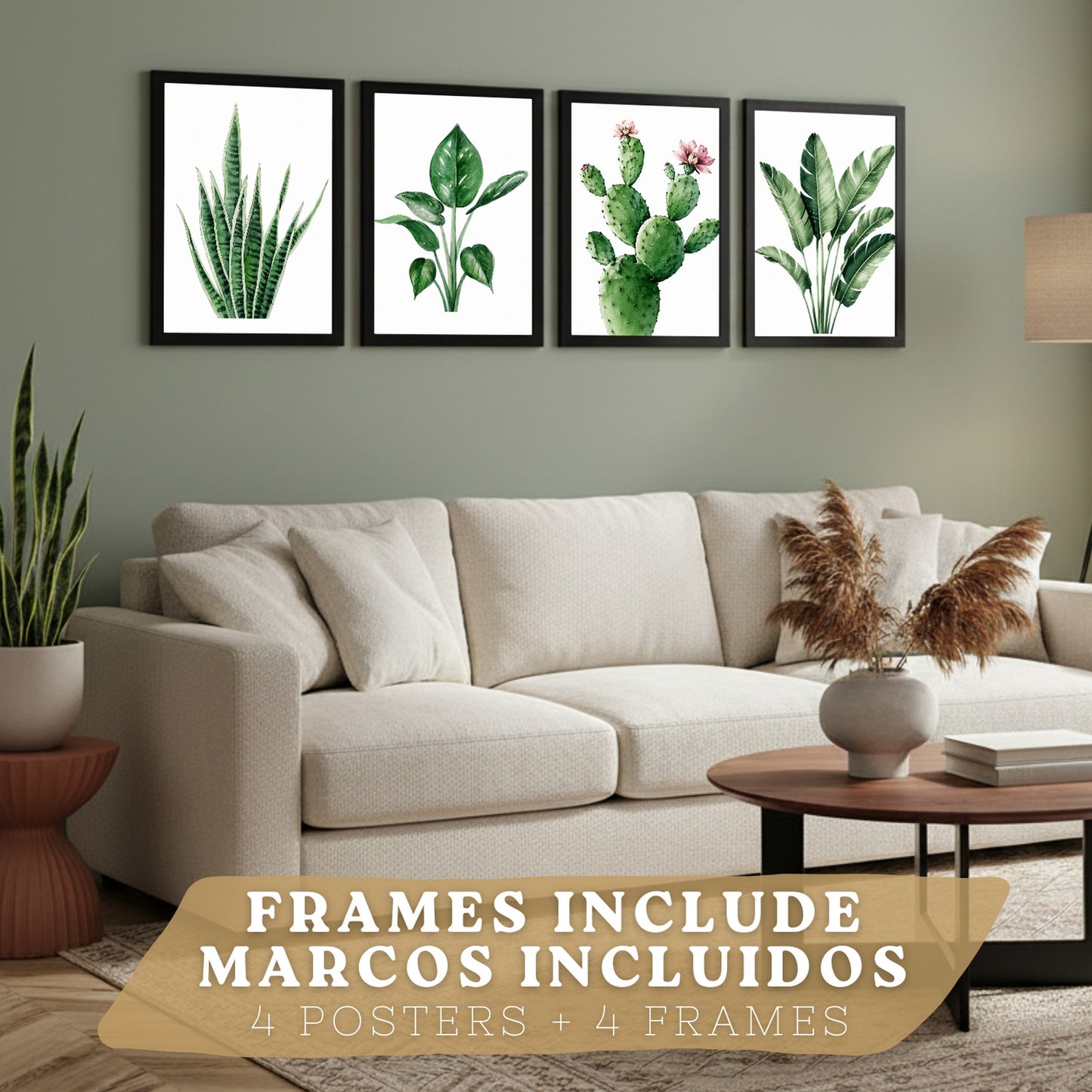 Posters decorativos Botánicos Tropicales con Hojas Verdes y Cactus
