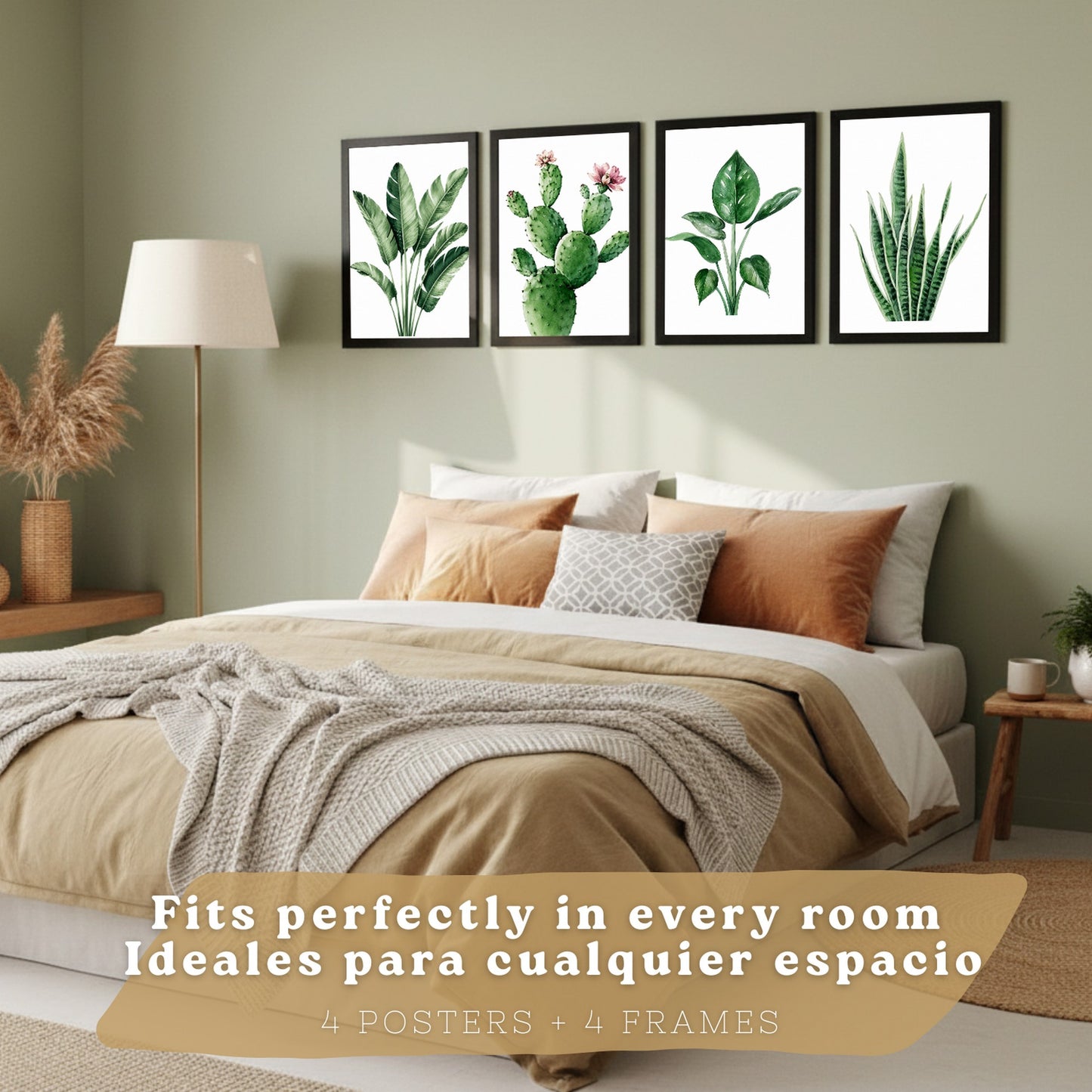 Posters decorativos Botánicos Tropicales con Hojas Verdes y Cactus