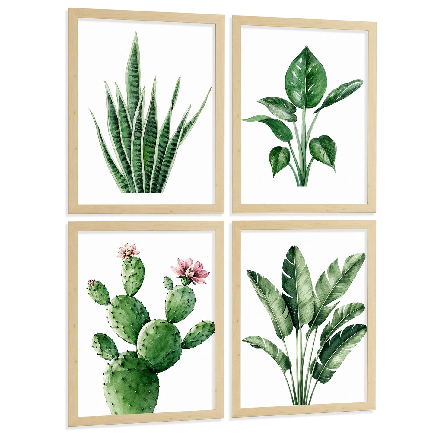 Posters decorativos Botánicos Tropicales con Hojas Verdes y Cactus