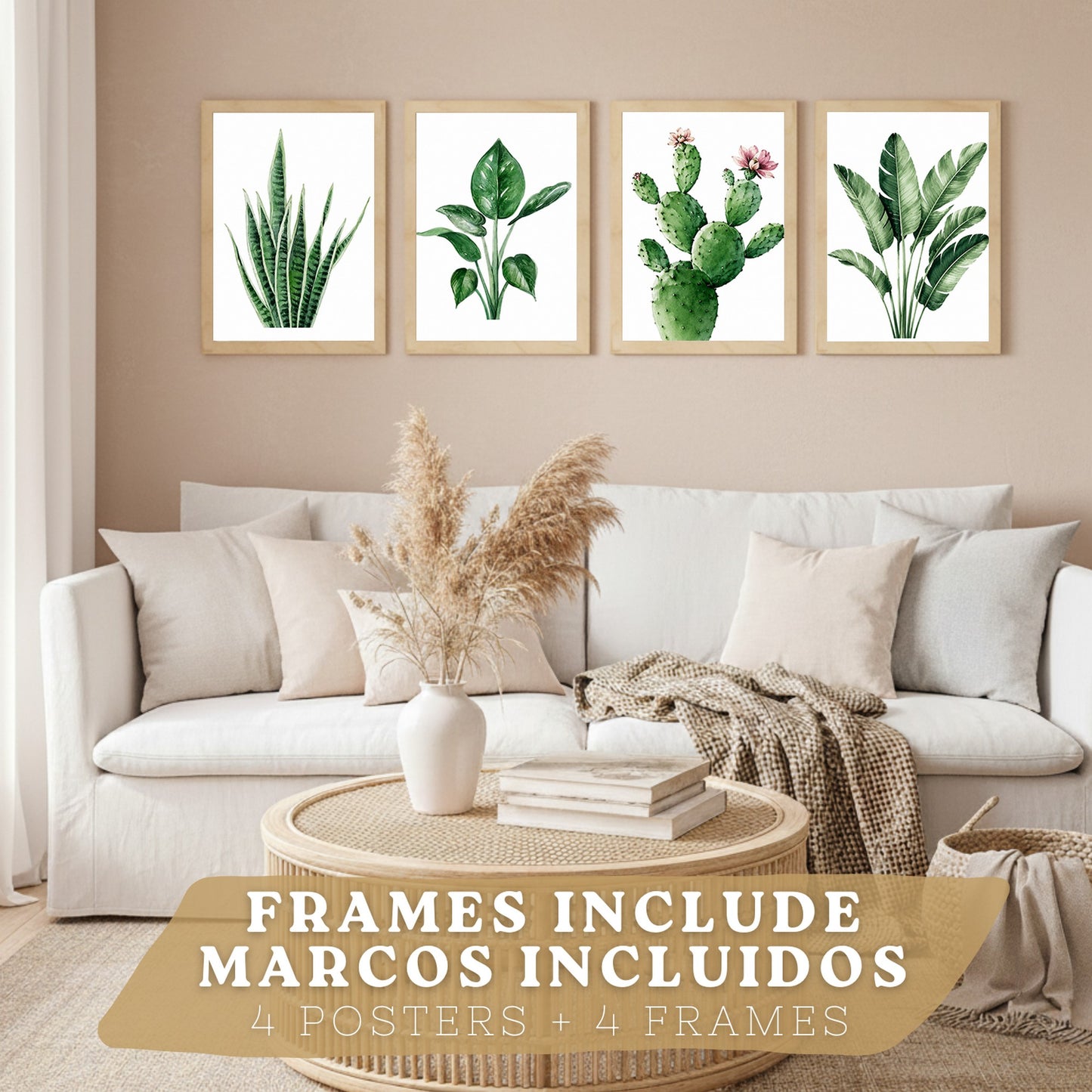 Posters decorativos Botánicos Tropicales con Hojas Verdes y Cactus