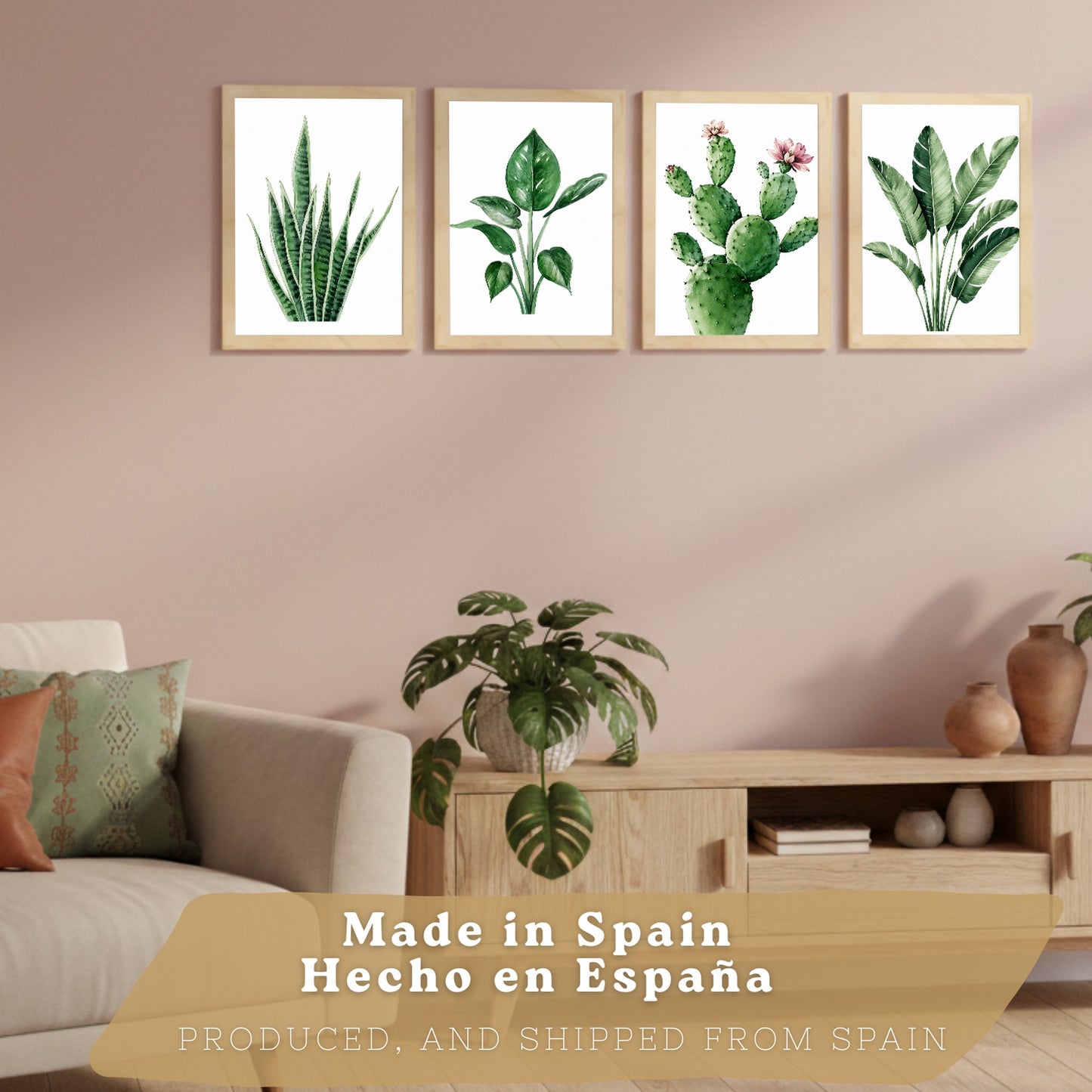 Posters decorativos Botánicos Tropicales con Hojas Verdes y Cactus
