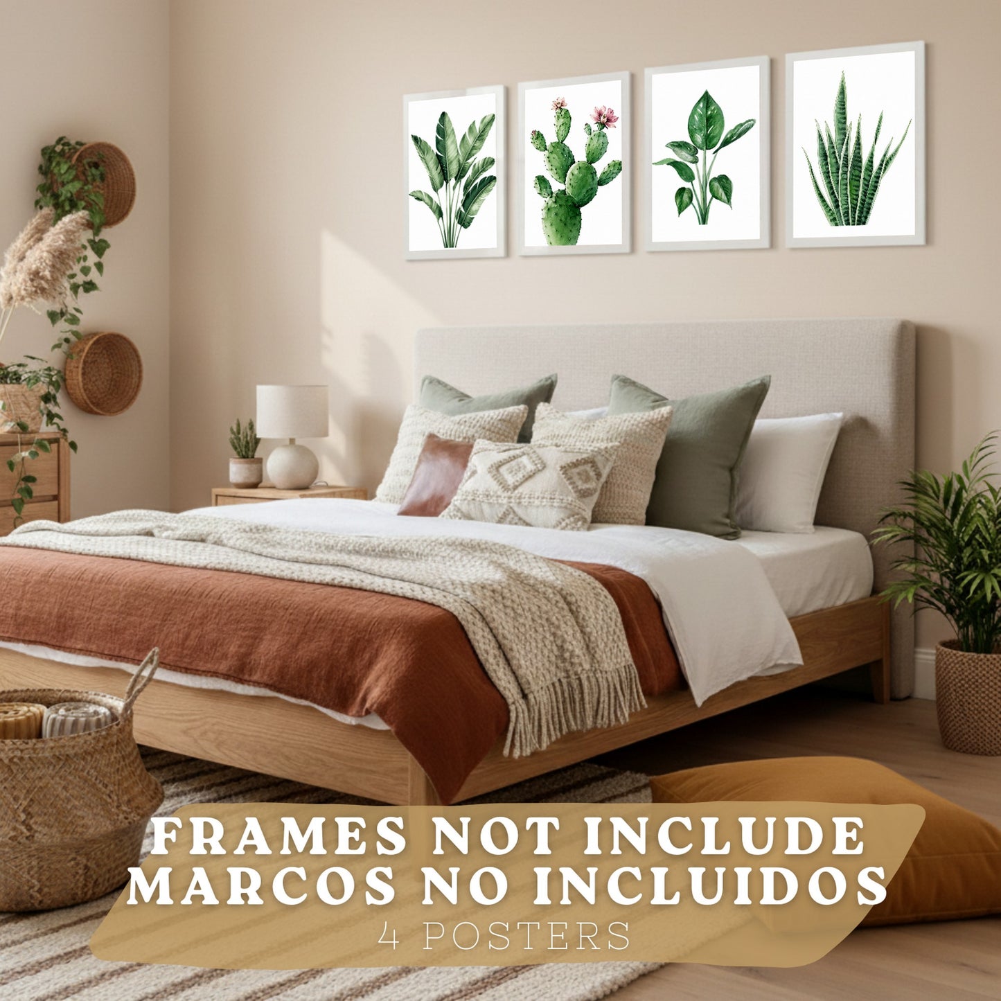 Posters decorativos Botánicos Tropicales con Hojas Verdes y Cactus