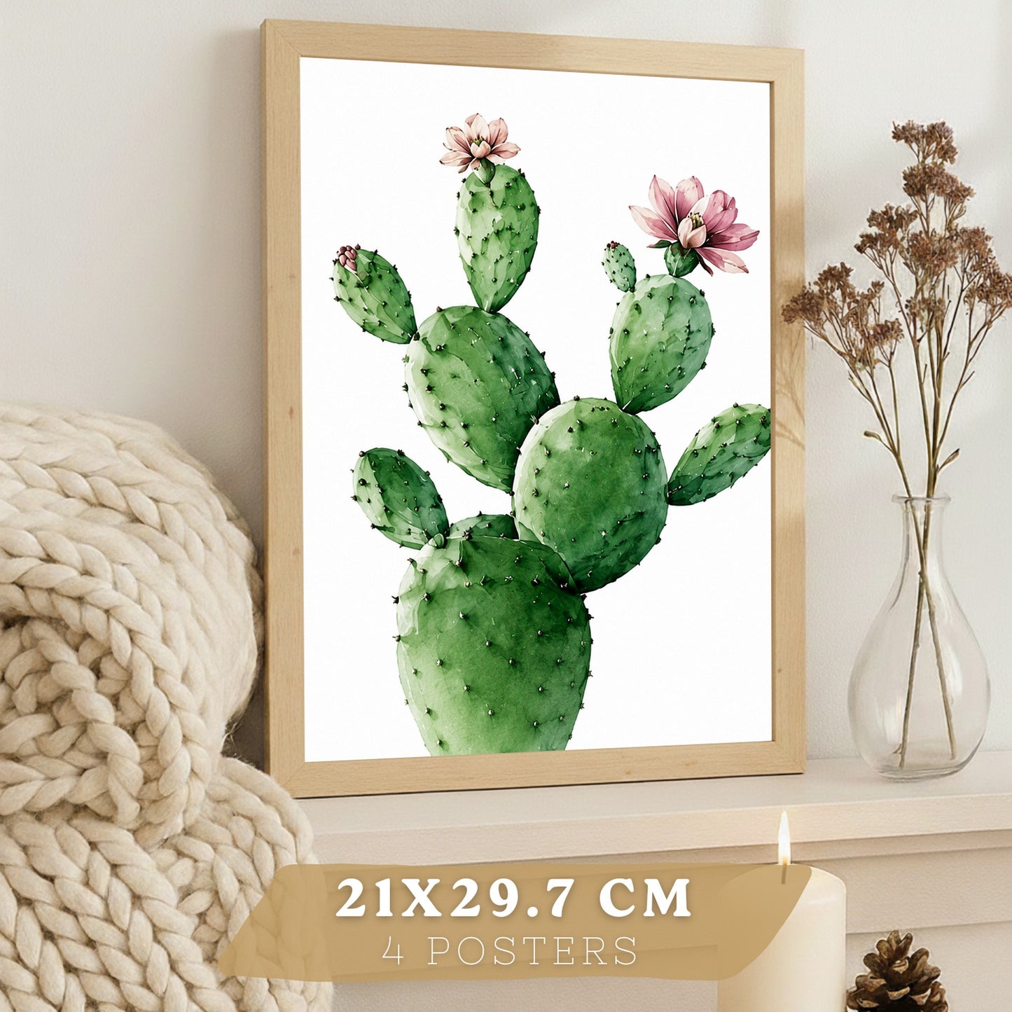 Posters decorativos Botánicos Tropicales con Hojas Verdes y Cactus