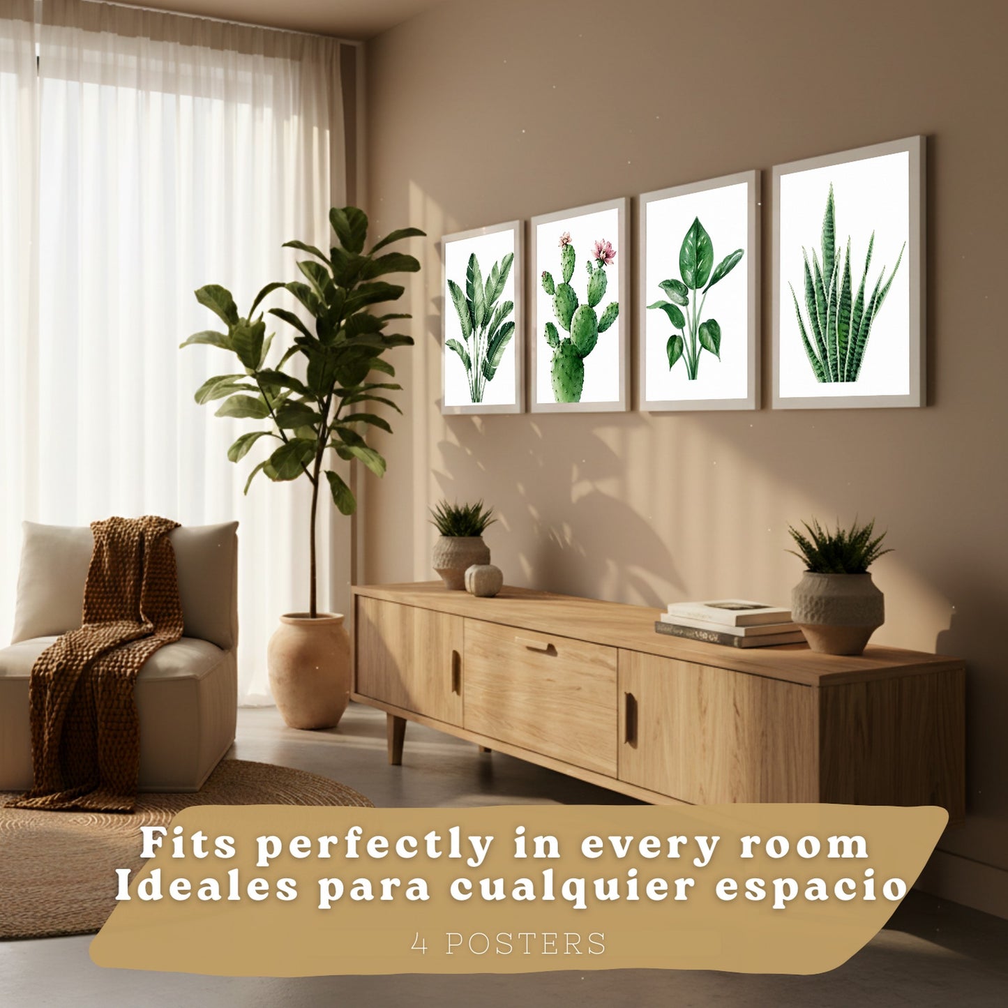 Posters decorativos Botánicos Tropicales con Hojas Verdes y Cactus