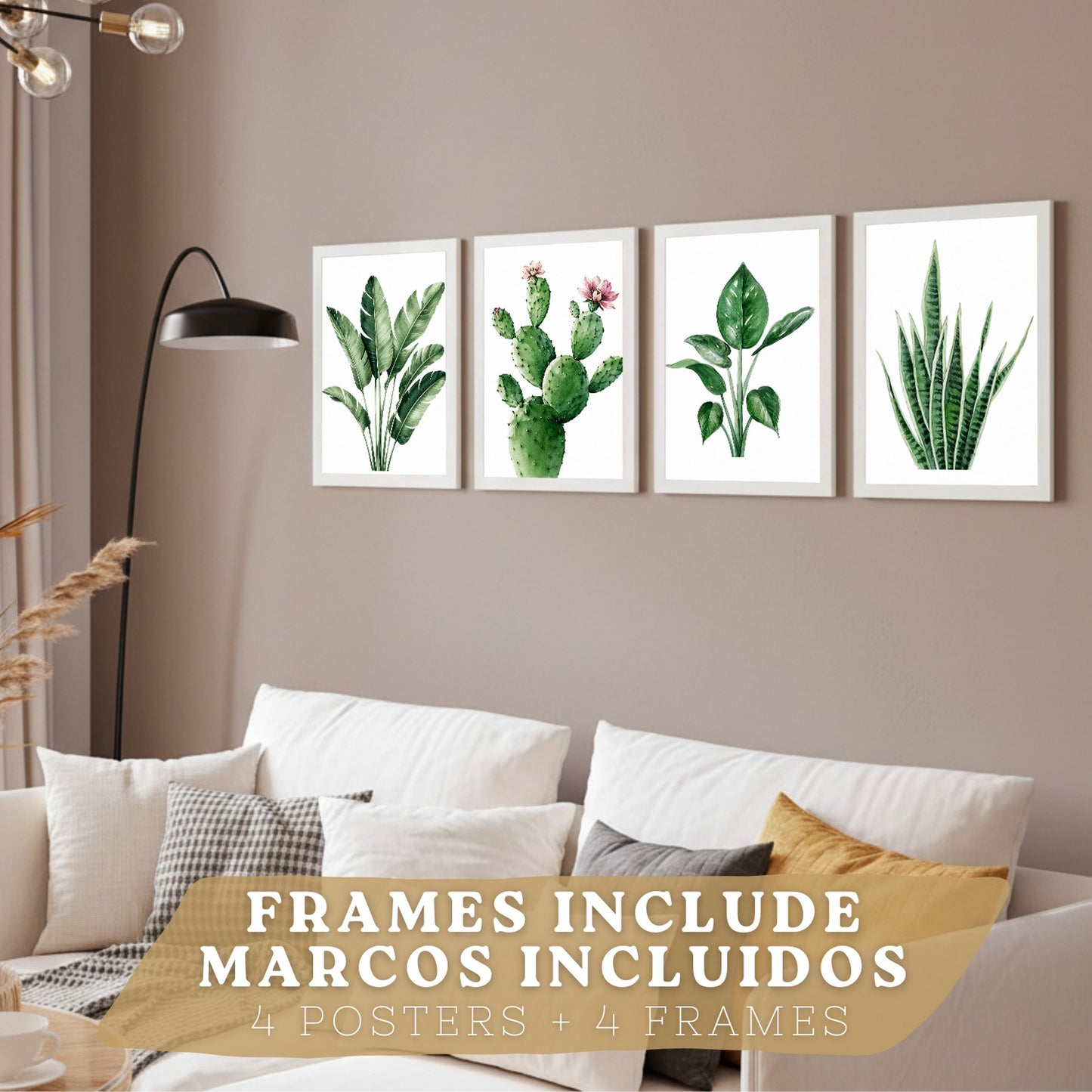 Posters decorativos Botánicos Tropicales con Hojas Verdes y Cactus