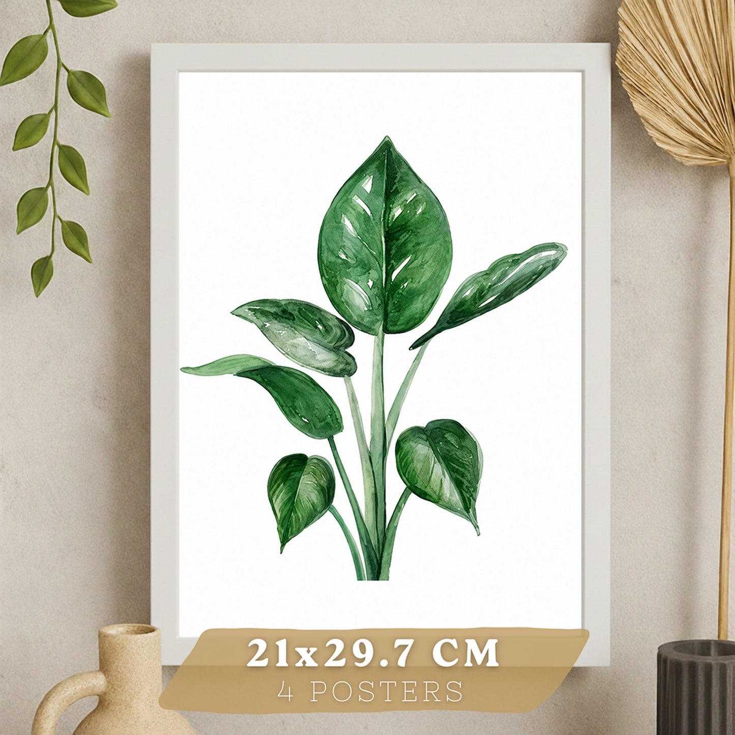 Posters decorativos Botánicos Tropicales con Hojas Verdes y Cactus