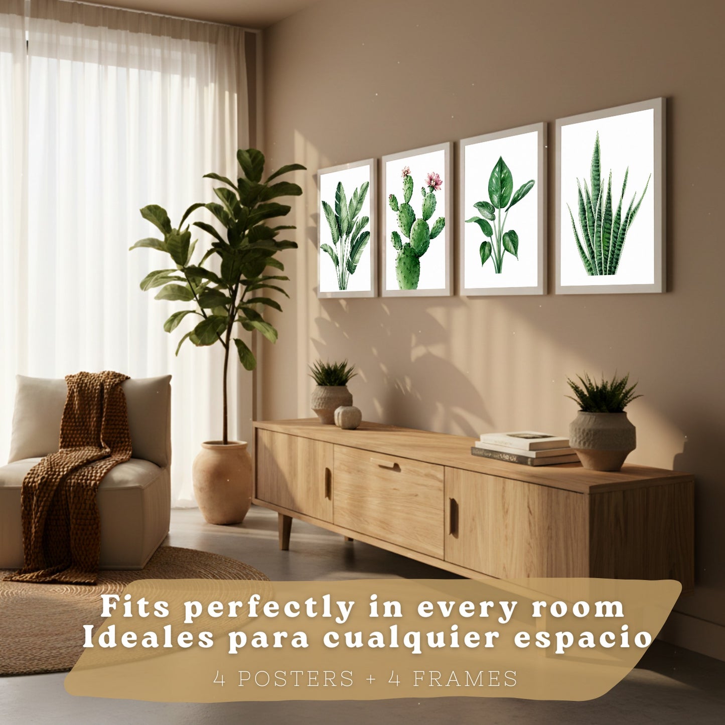 Posters decorativos Botánicos Tropicales con Hojas Verdes y Cactus