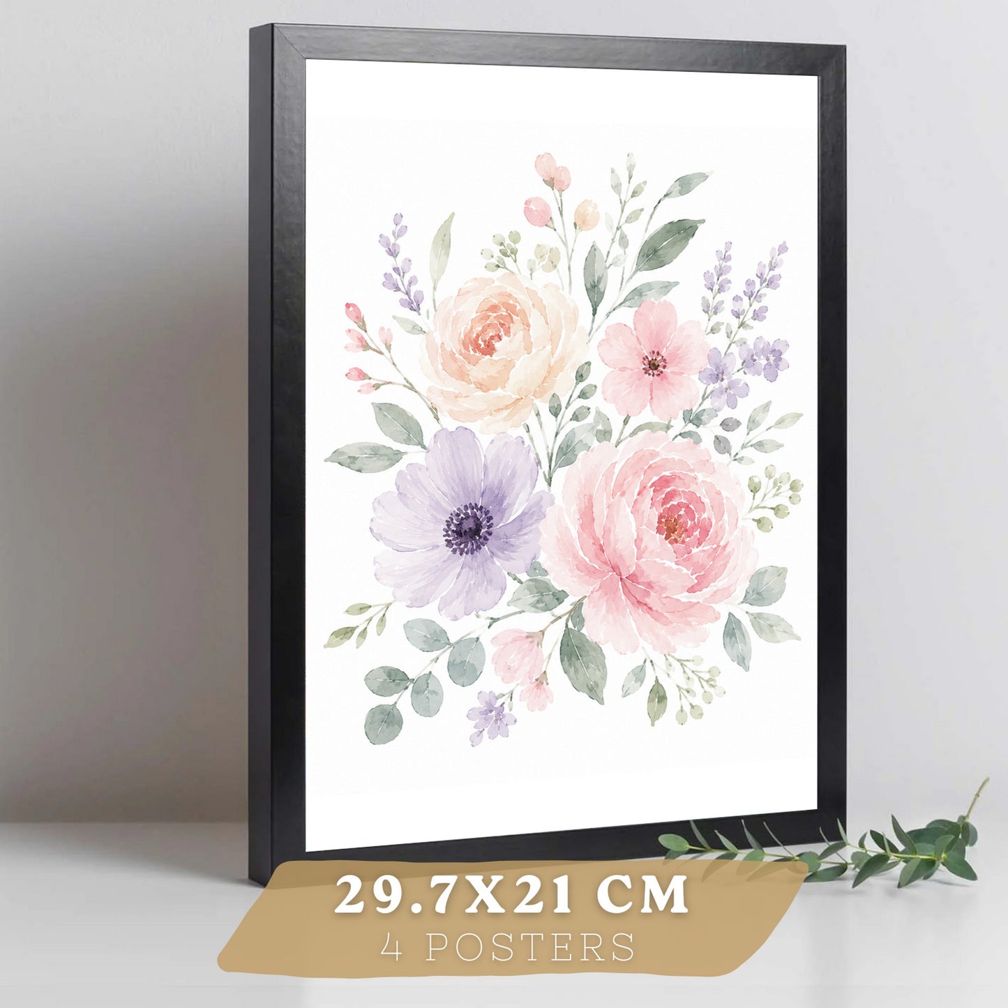 Posters Florales Pastel con Arte de Flores de Jardín en Acuarela