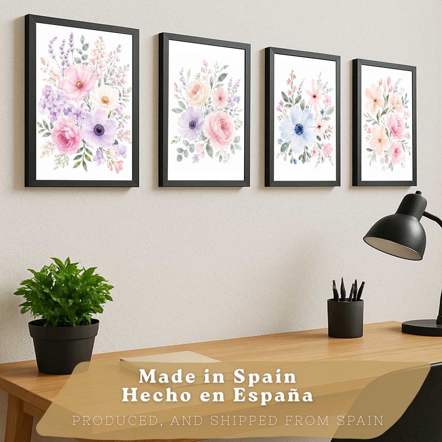 Posters Florales Pastel con Arte de Flores de Jardín en Acuarela