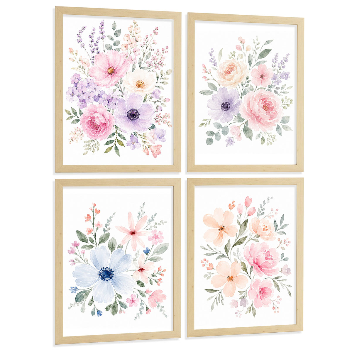 Posters Florales Pastel con Arte de Flores de Jardín en Acuarela