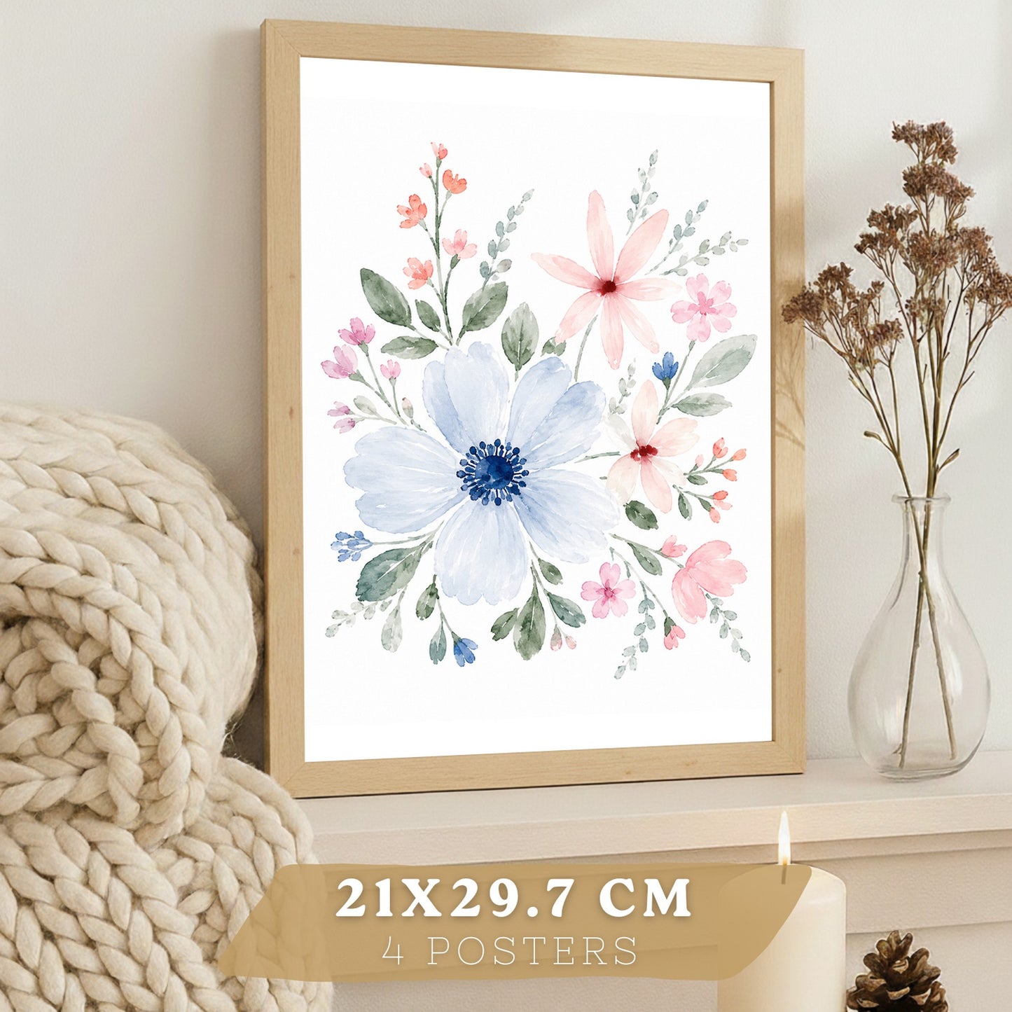 Posters Florales Pastel con Arte de Flores de Jardín en Acuarela