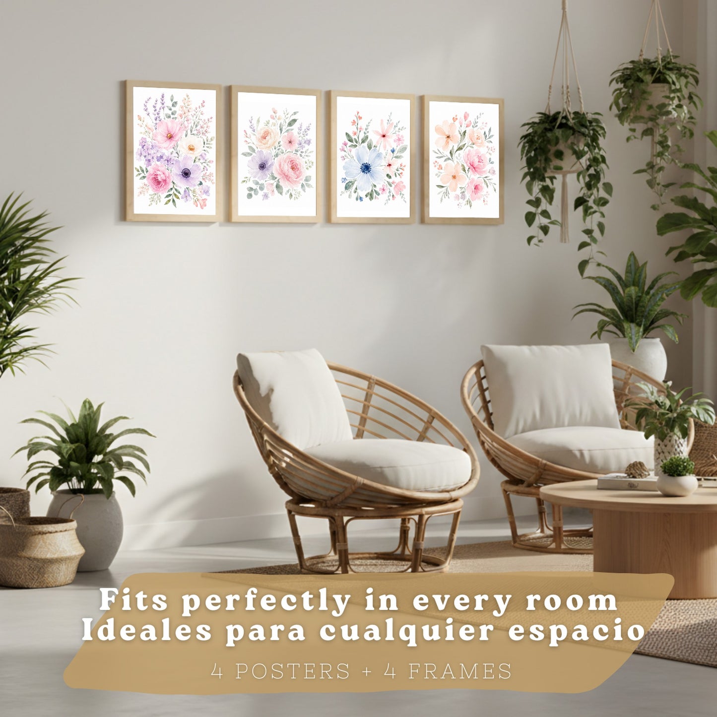 Posters Florales Pastel con Arte de Flores de Jardín en Acuarela