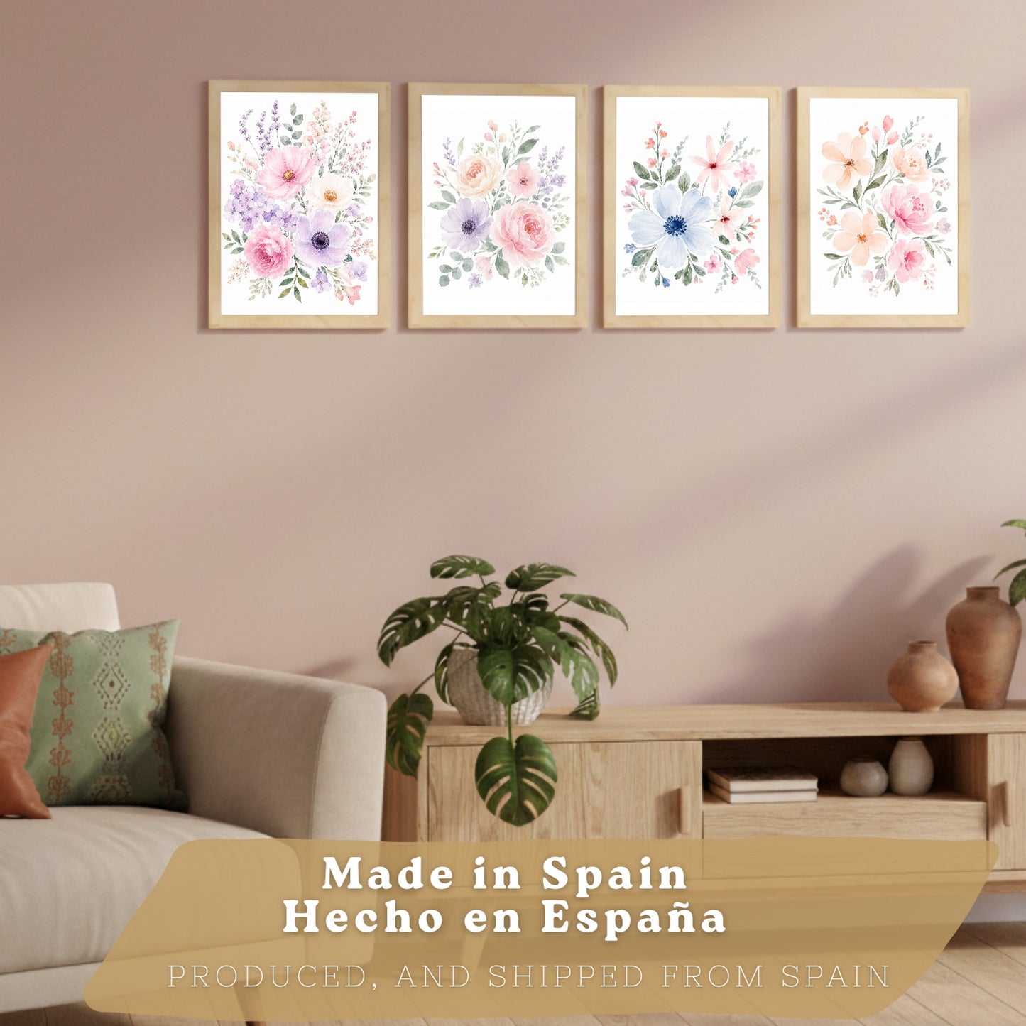 Posters Florales Pastel con Arte de Flores de Jardín en Acuarela